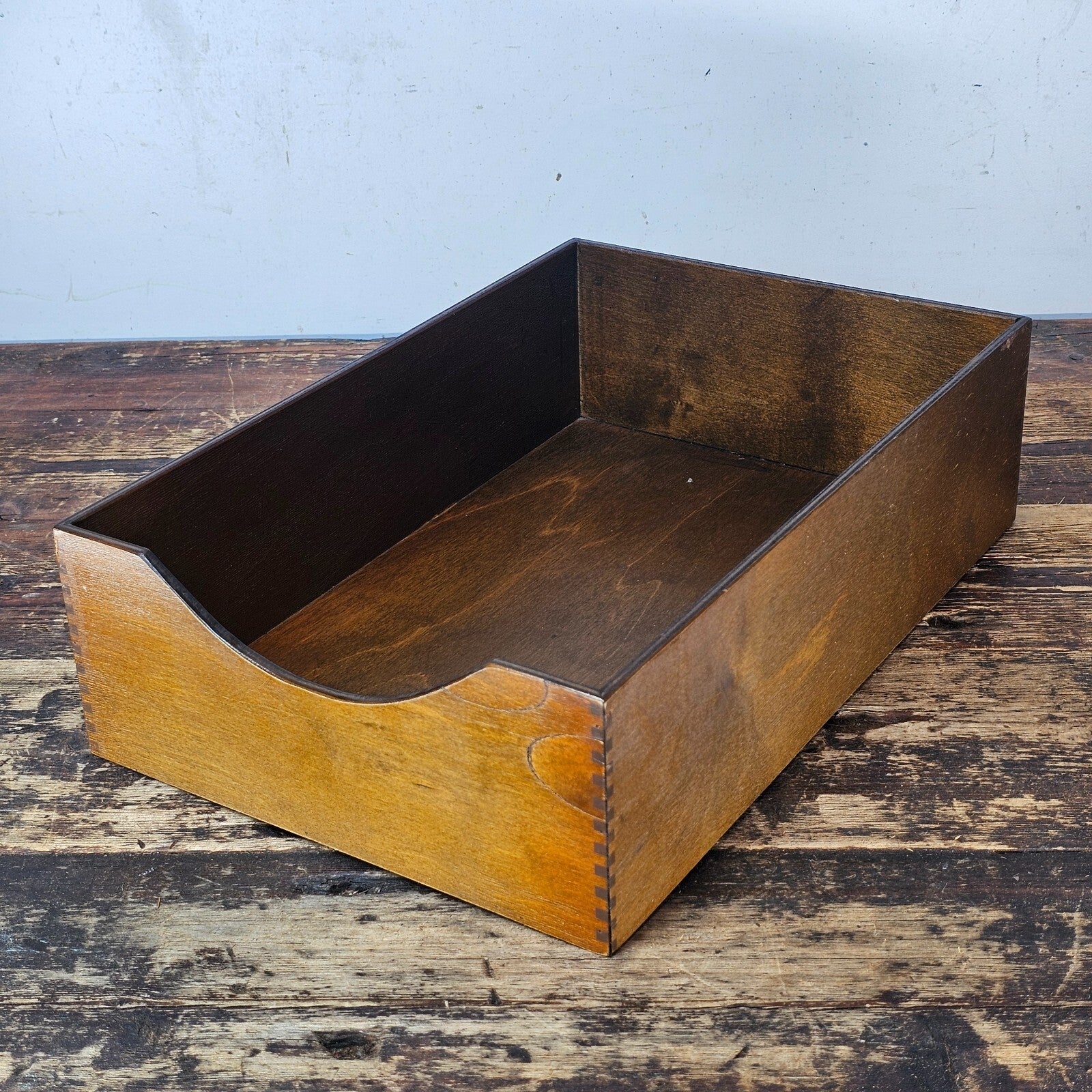 Vintage Walnut Deep Desk Tray / Document Organizer  (1950s-1960s) 4.25"H