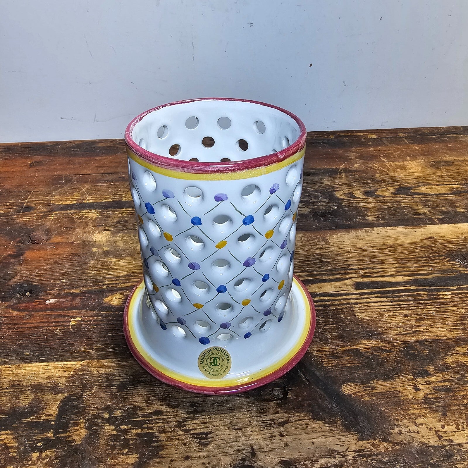 Vintage R. C. & CAL Hand Painted Candleholder Made In Portugal 6.5"H