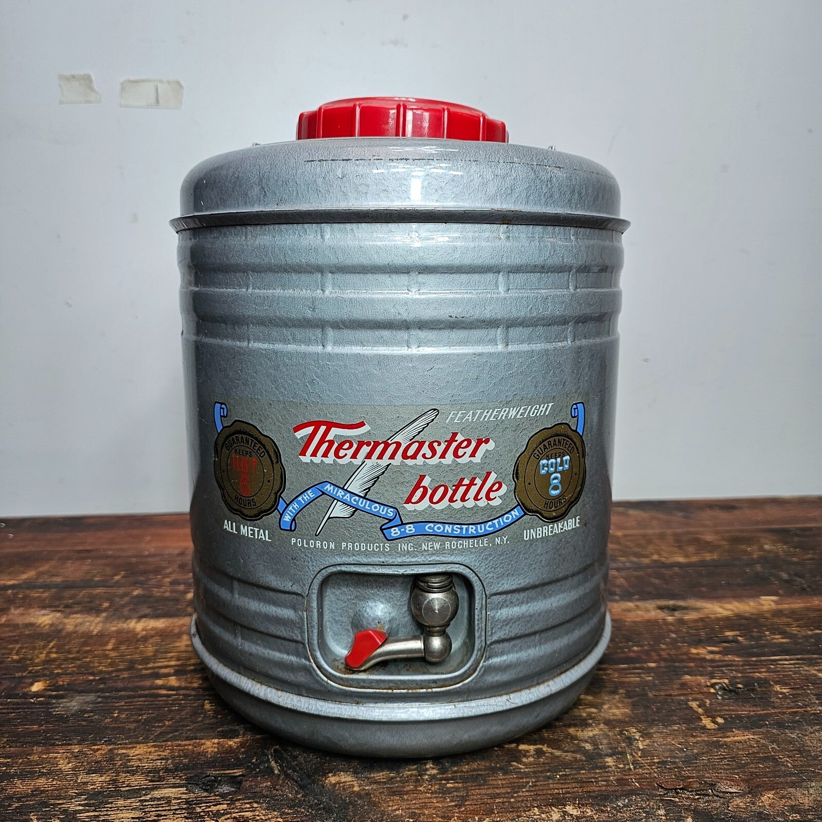 Vintage  1950s THERMASTER BOTTLE Featherweight Metal Cooler-2 Aluminum Cups USA