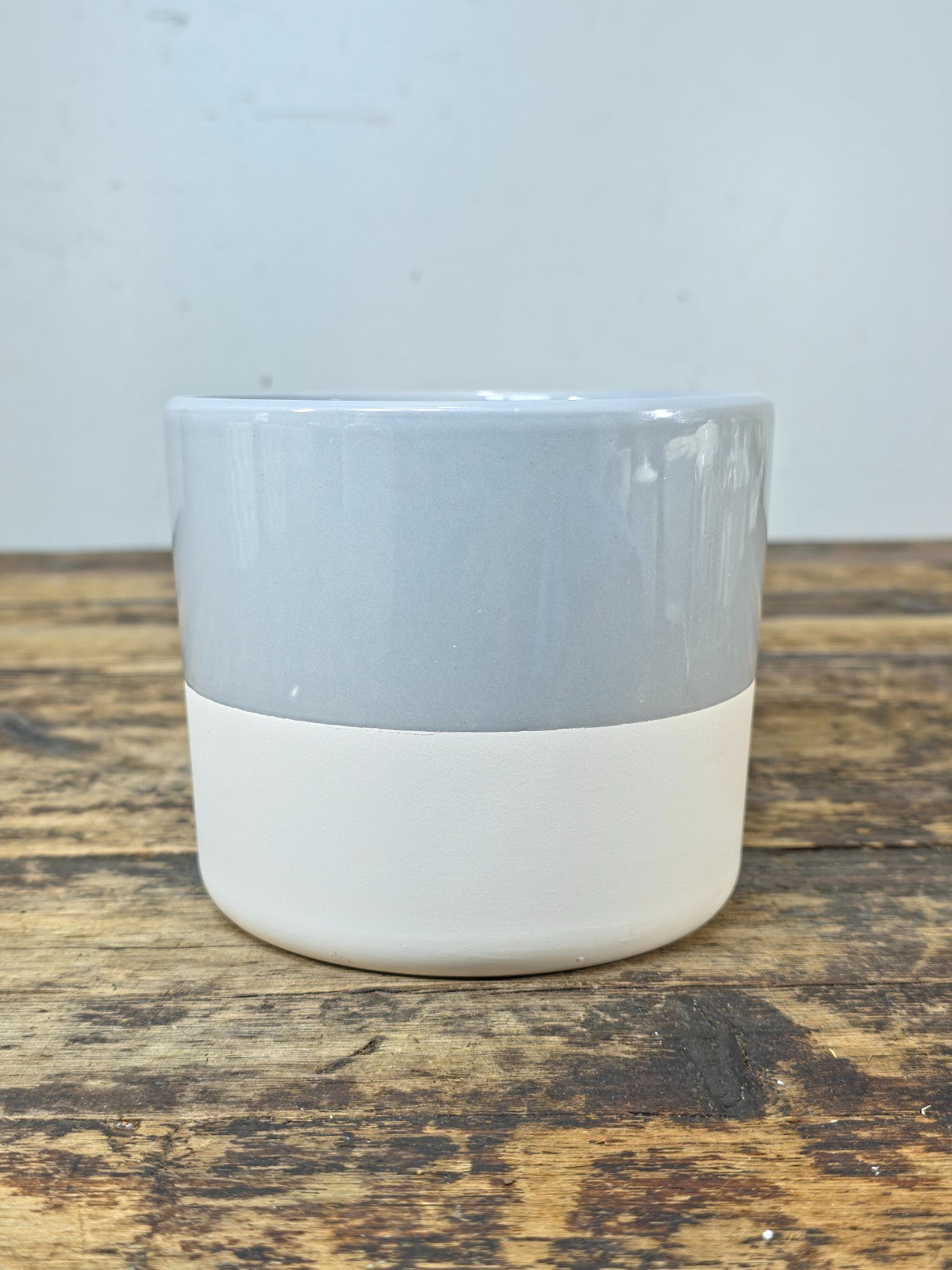 Gray & White Two-Tone Ceramic Planter 5.25" — Minimalist Modern Pot