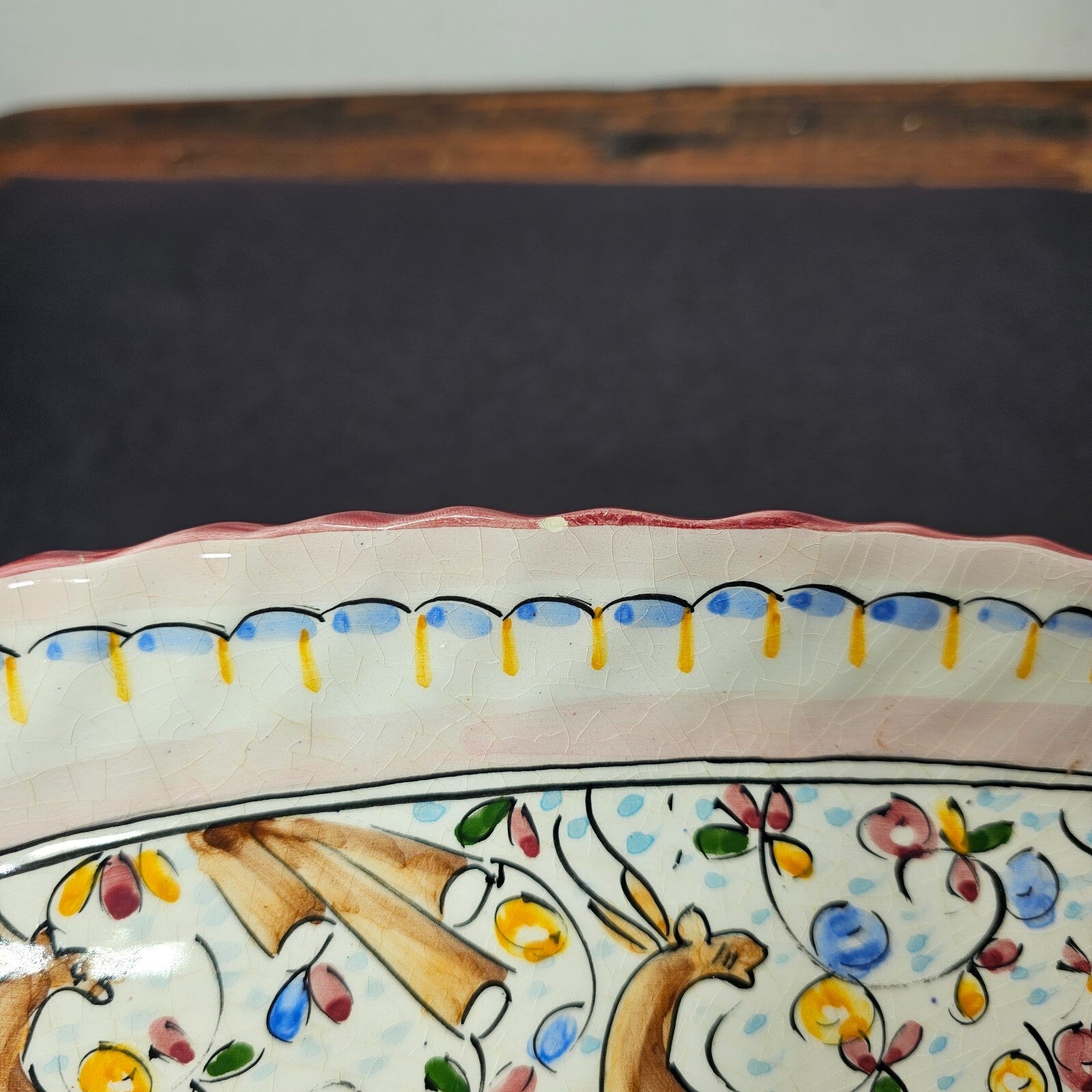 Hand Painted Coimbra Pottery Serving Platter Wall Hanging Plate Portugal
