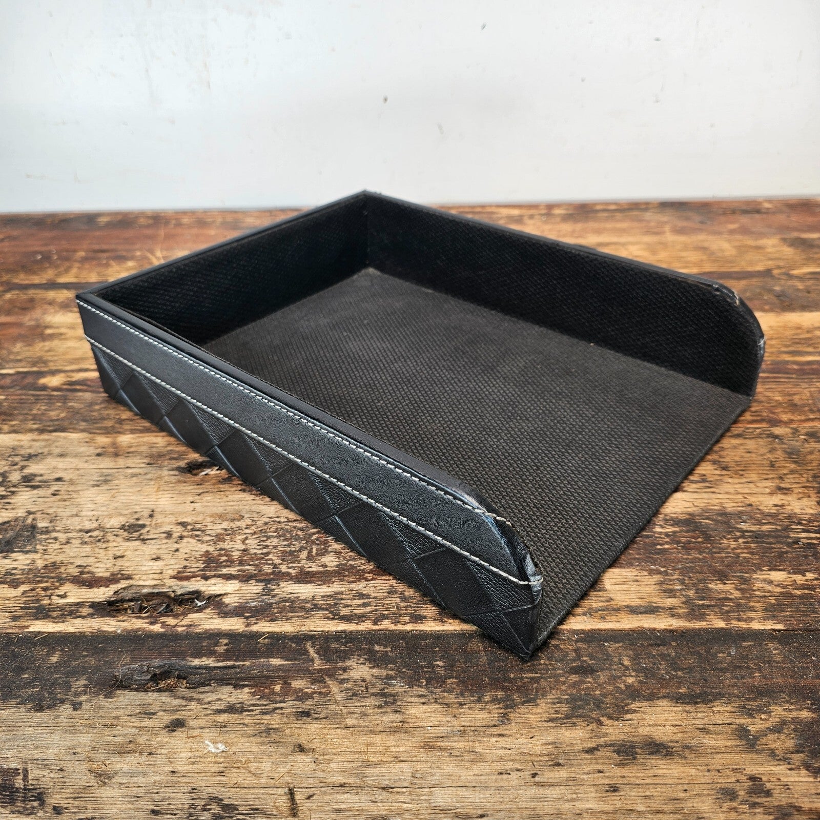Black Leather Style Letter Tray Desk Organizer 12"L x 9.5"W x 2.75"H