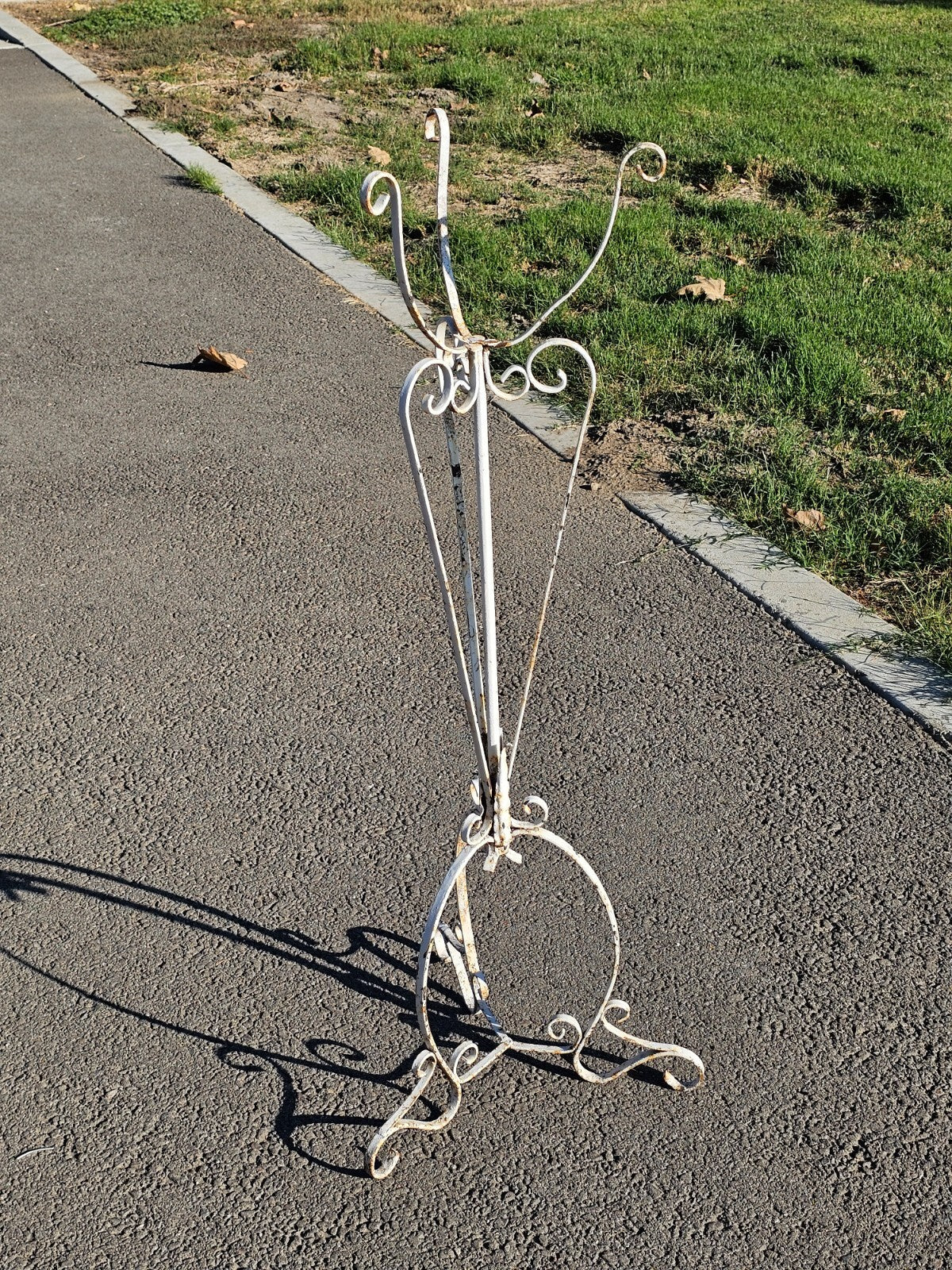 Vintage Scrolled Metal White Plant Stand Rustic 42"H