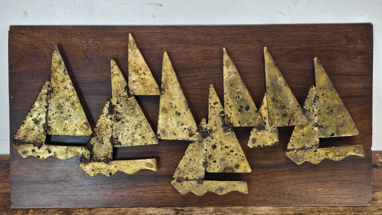 Peter Pepper Products Brass Sailboats Wall Sculpture (1960s) 23.5"L x 12"H