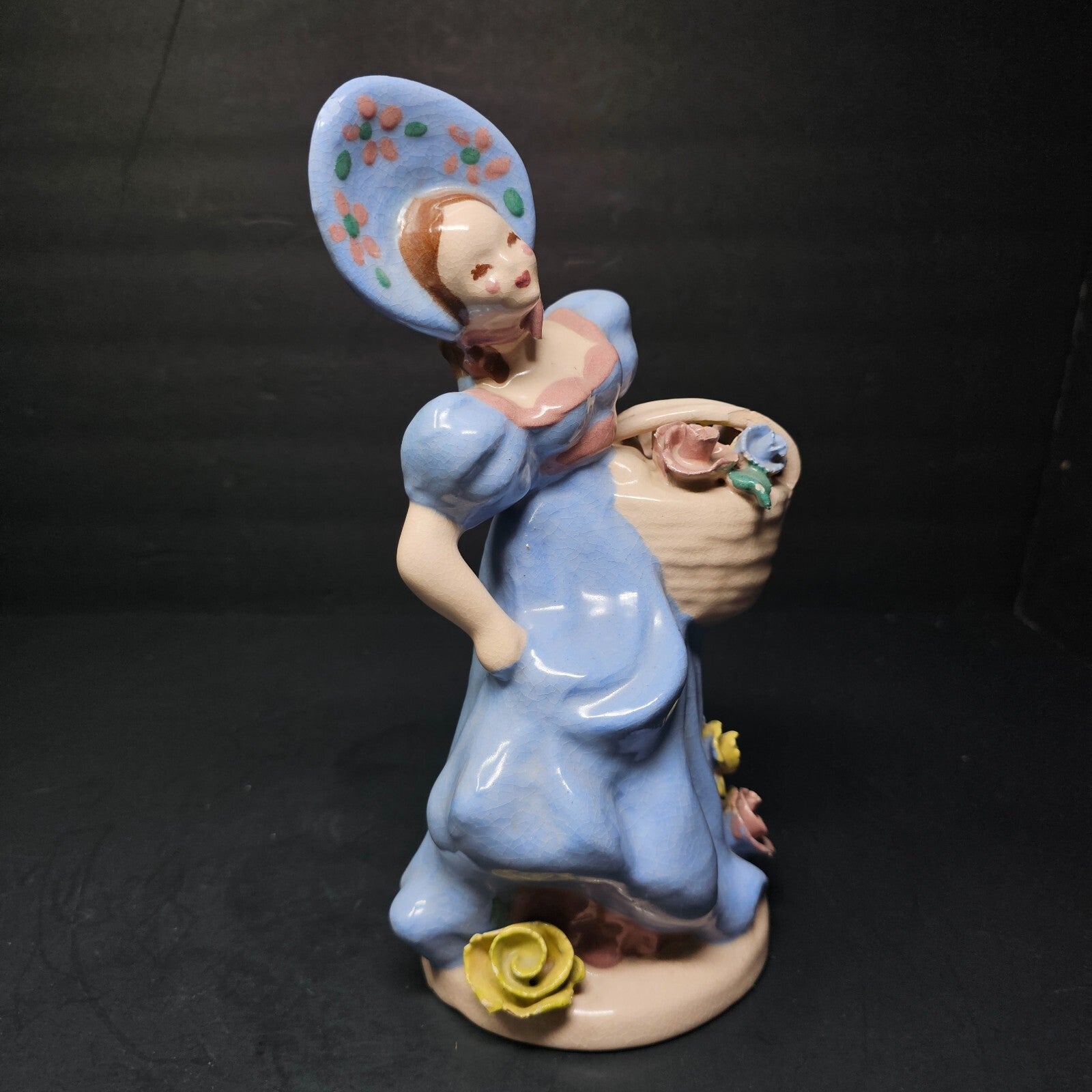 Vintage Kaye Of Hollywood California Lady With Basket Of Flowers Figurine