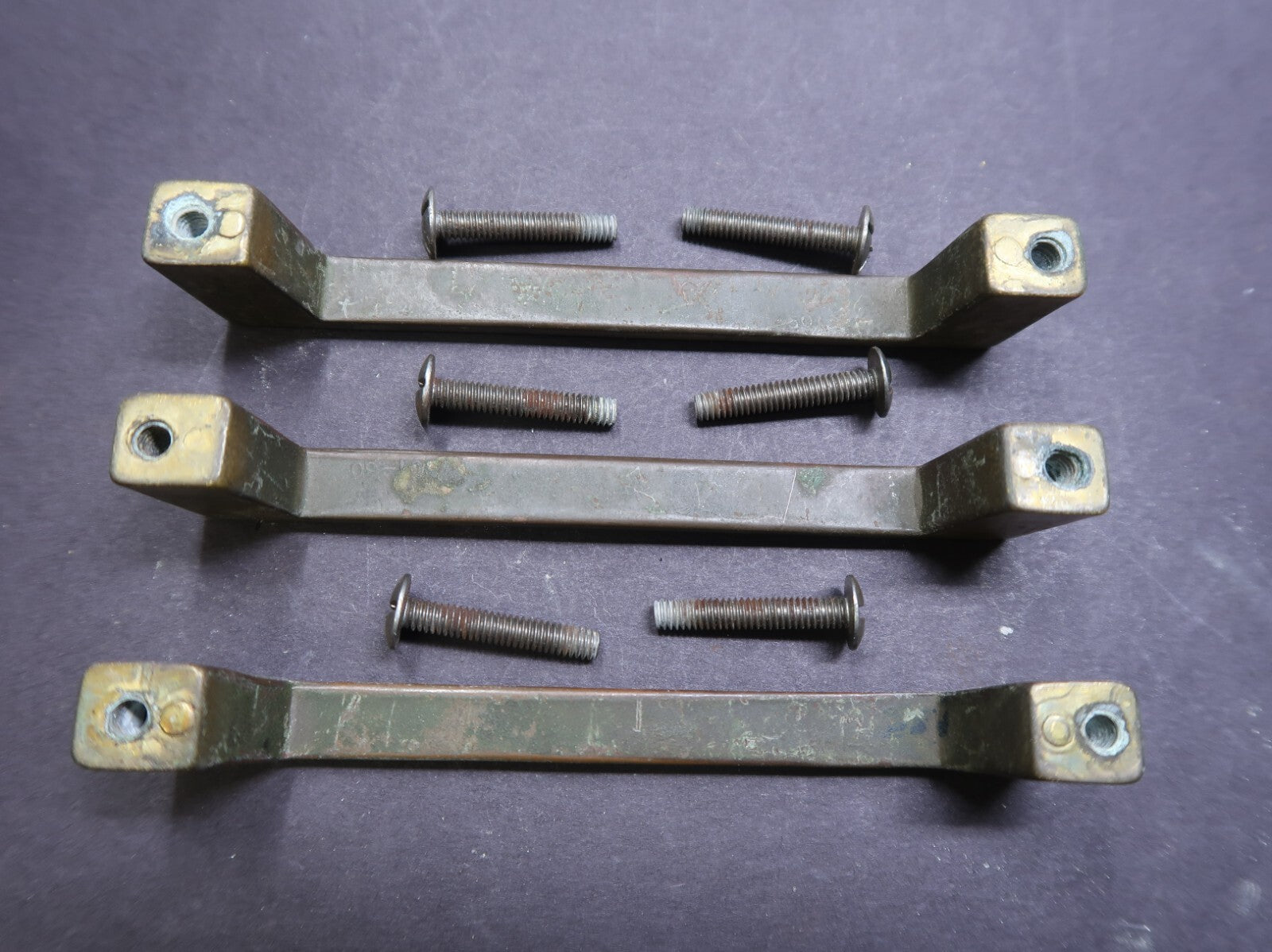 Set of 3 Brass Drawer Pulls Rustic Vintage L 4.4"