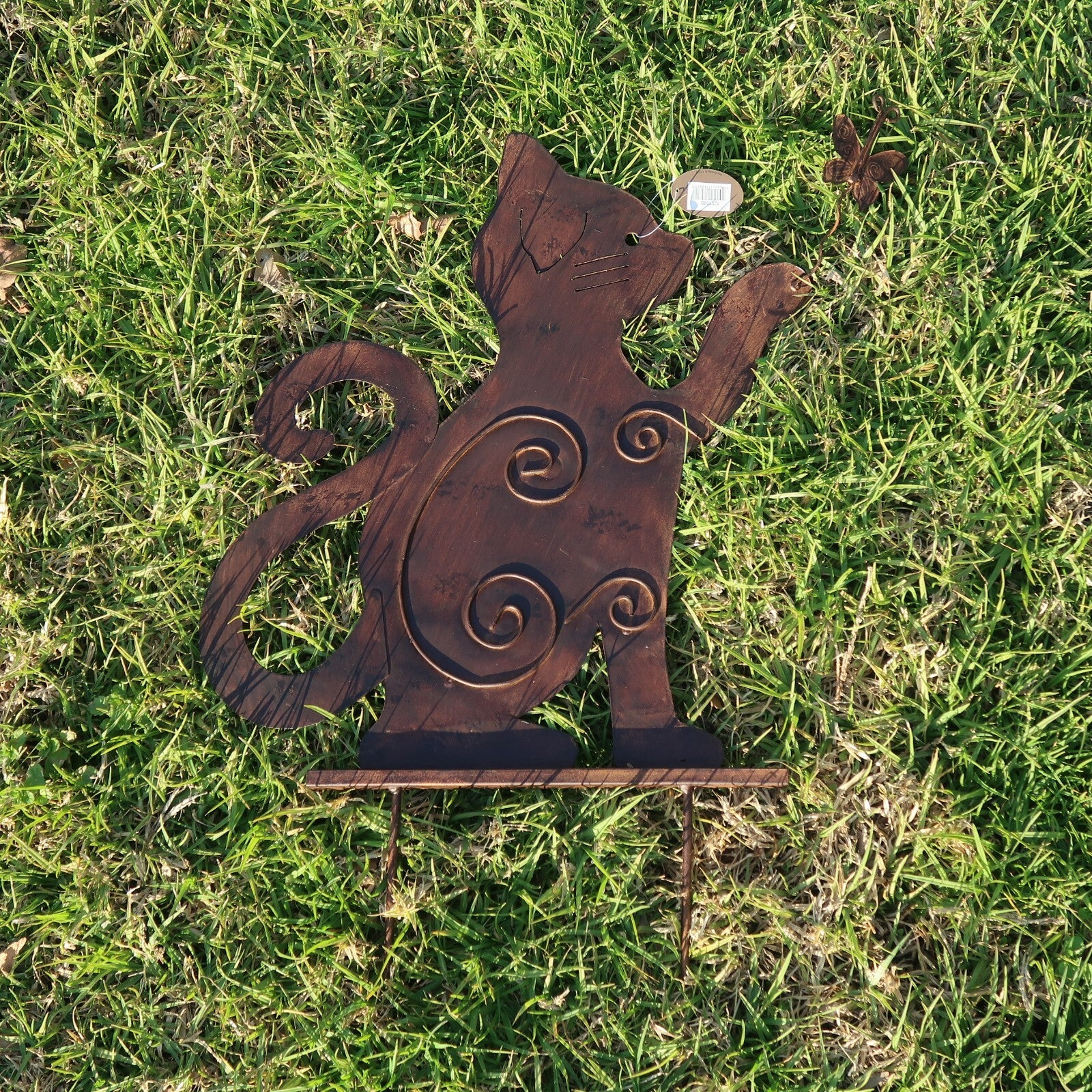 Large Rusty Metal Cats Playing With Butterflies (Set of 2) Free U.S. Shipping