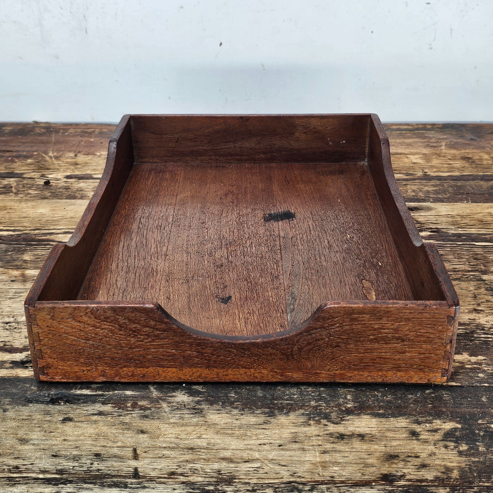 Vintage Walnut Triple Cutout Desk Tray (1950s-1960s)