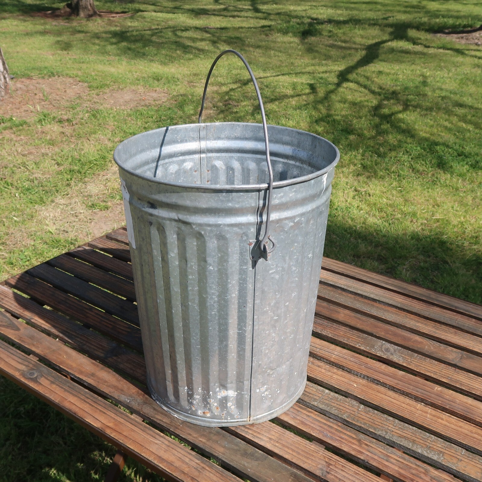 Vintage Metal Outdoor Trash Can with Handle Garden Planter Farmhouse