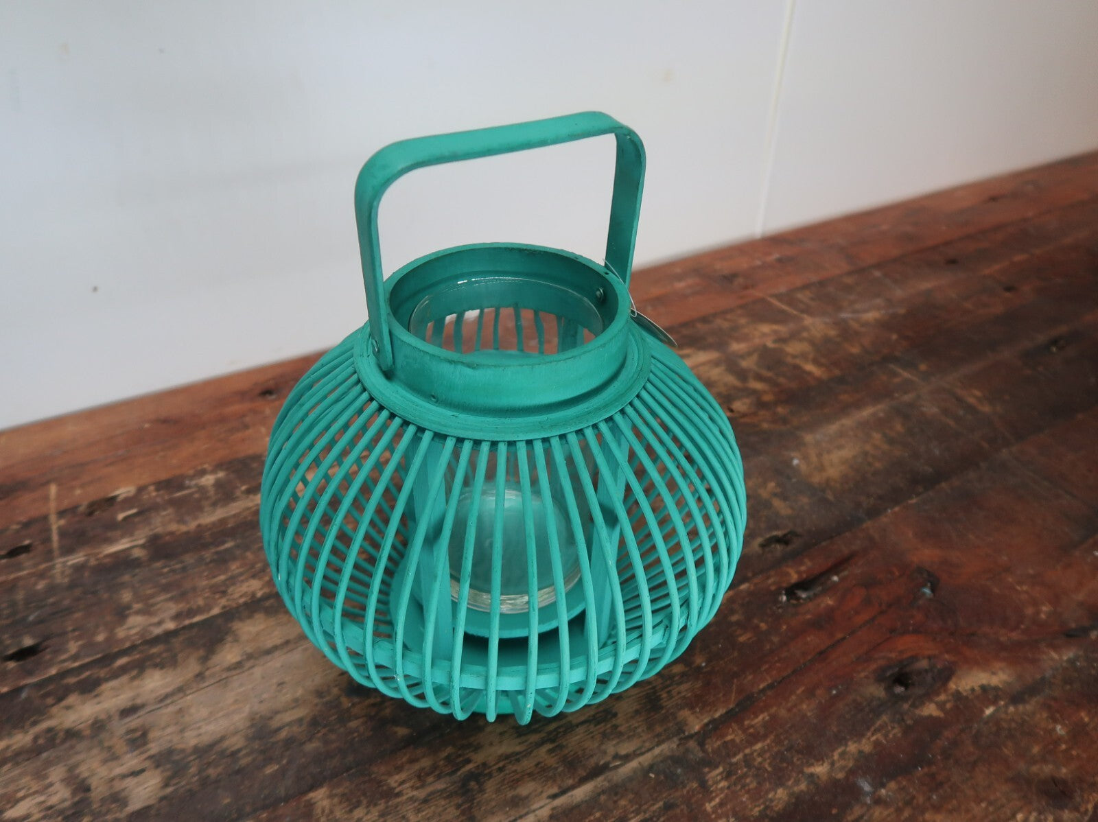 Green Bamboo Candle Lantern With Handle 10" x 10" x H 8.5"
