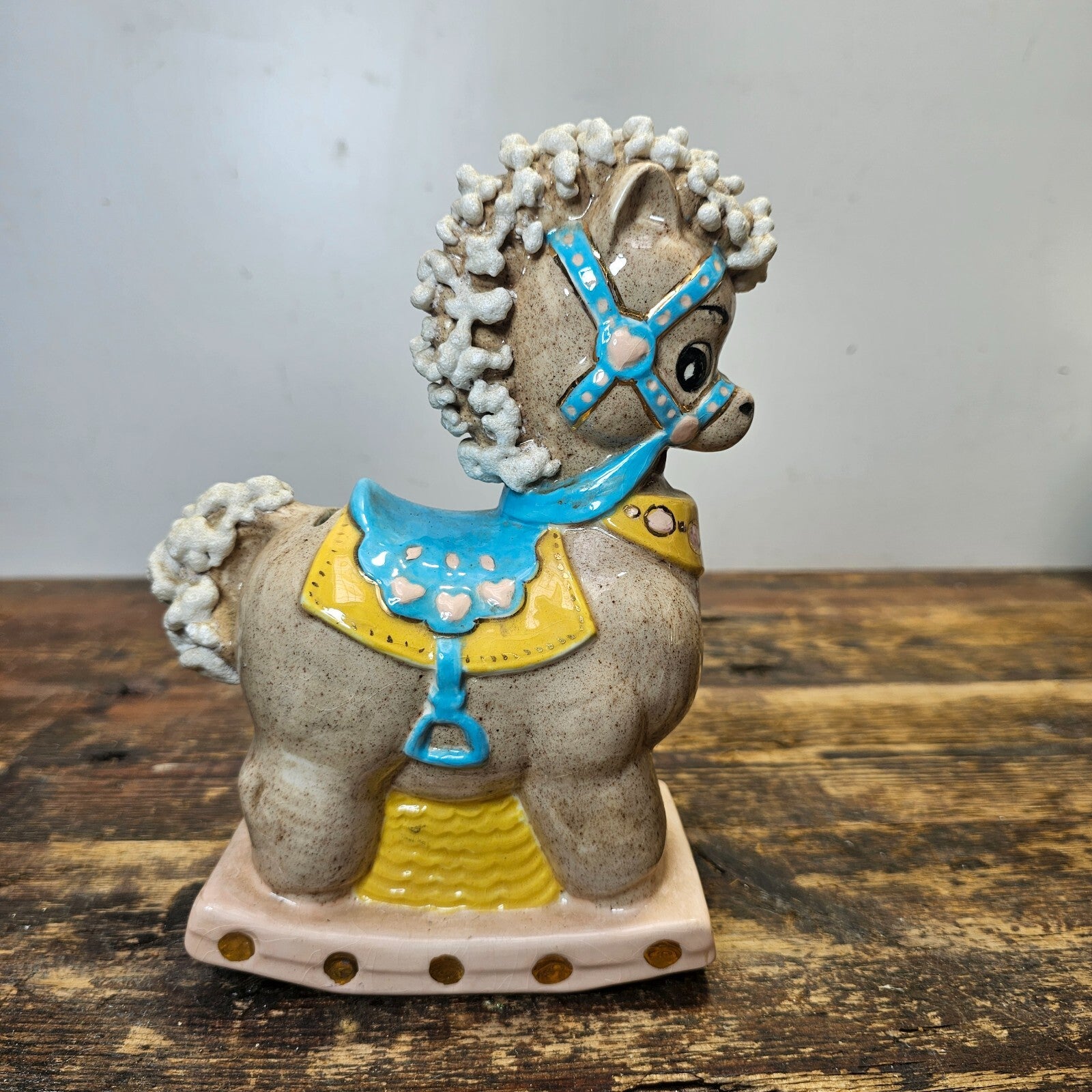 Vintage Rocking Horse Porcelain Bank Signed 6"L x 8.5"H x 3.25"W
