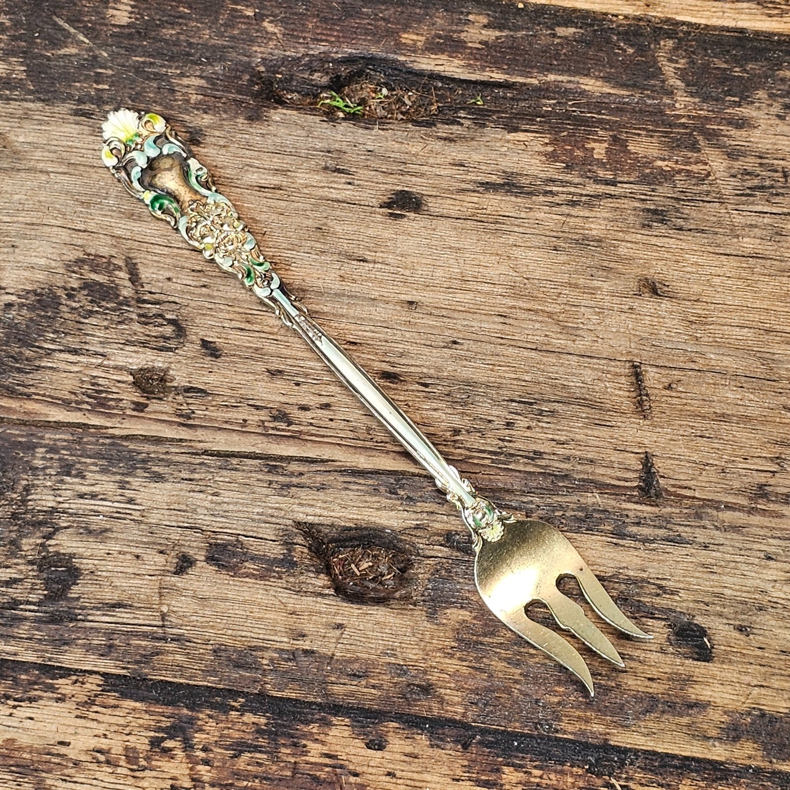 RARE Antique Dominick & Haff Renaissance Enameled Sterling Silver Food Pick 5.5"