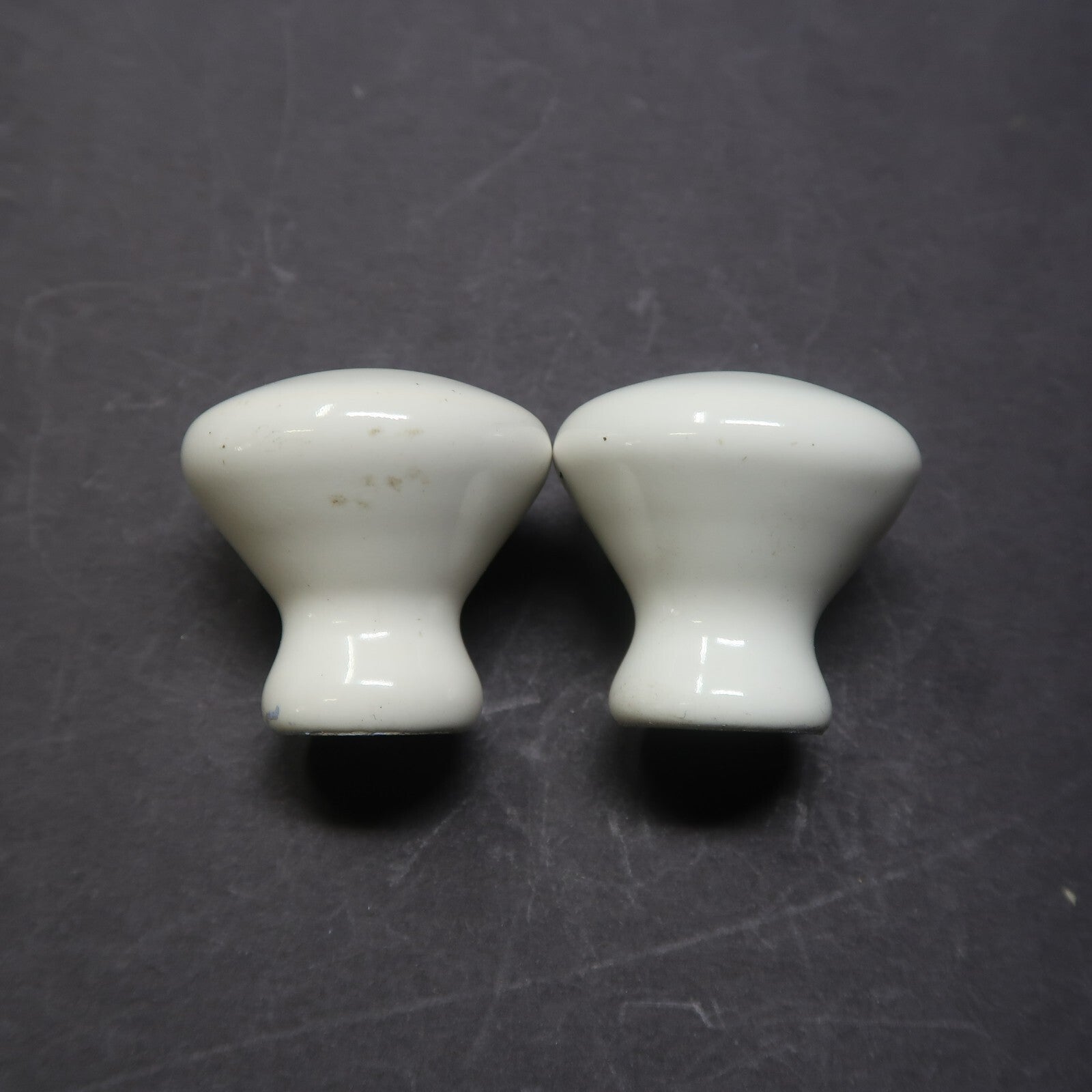 Set of 2 Vintage White Porcelain Drawer Cabinet Knobs Pulls 1.3" Diameter