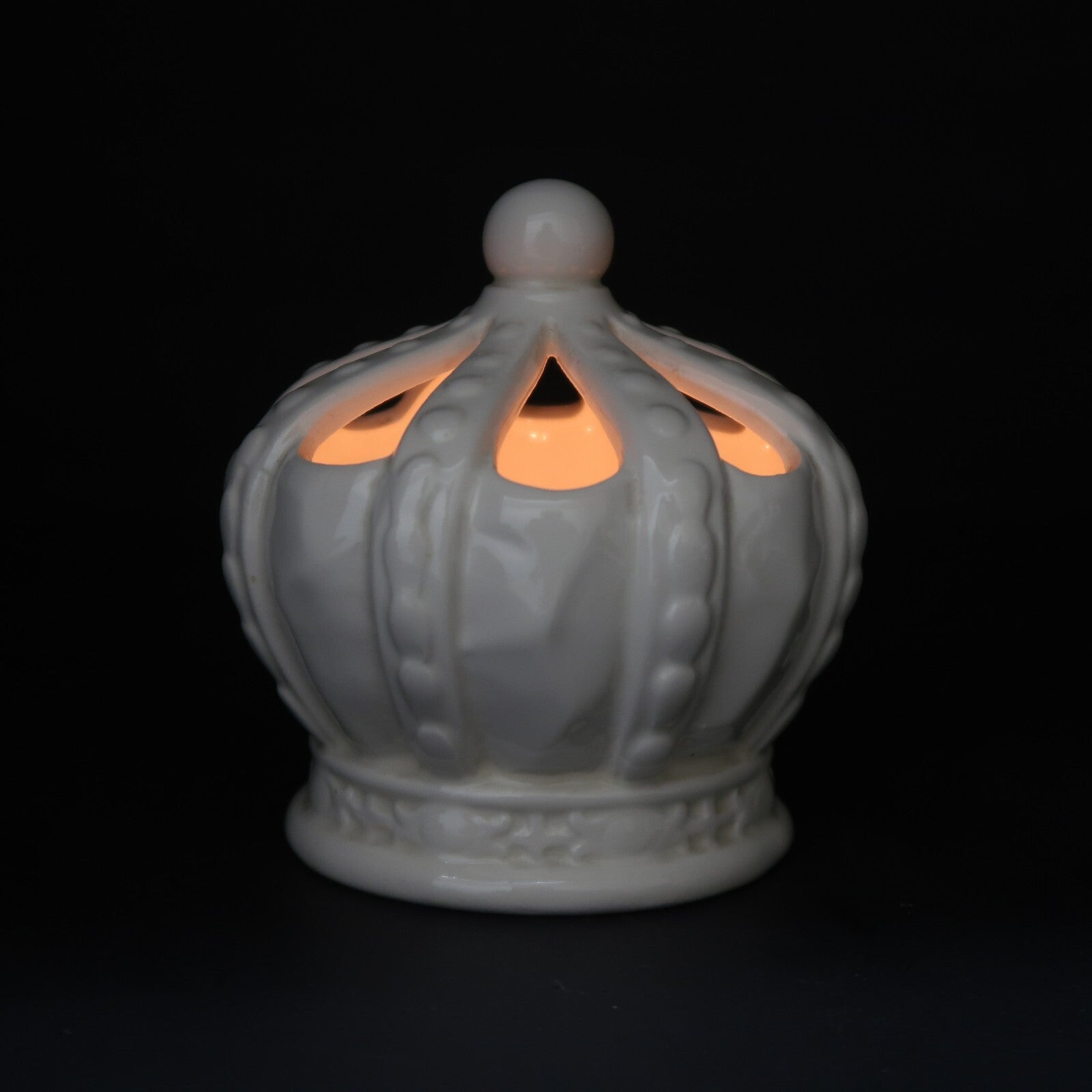 White Crown Tealight Holder Porcelain Candle Cover 4" x 4" x H 4.25"