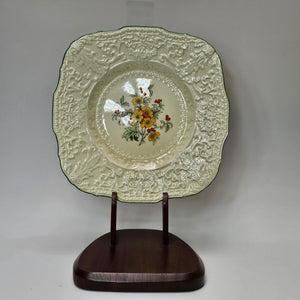 Ridgewood Royal Cauldon England Est 1774 Square Floral Ivory Dinner Plate 8 1/2"