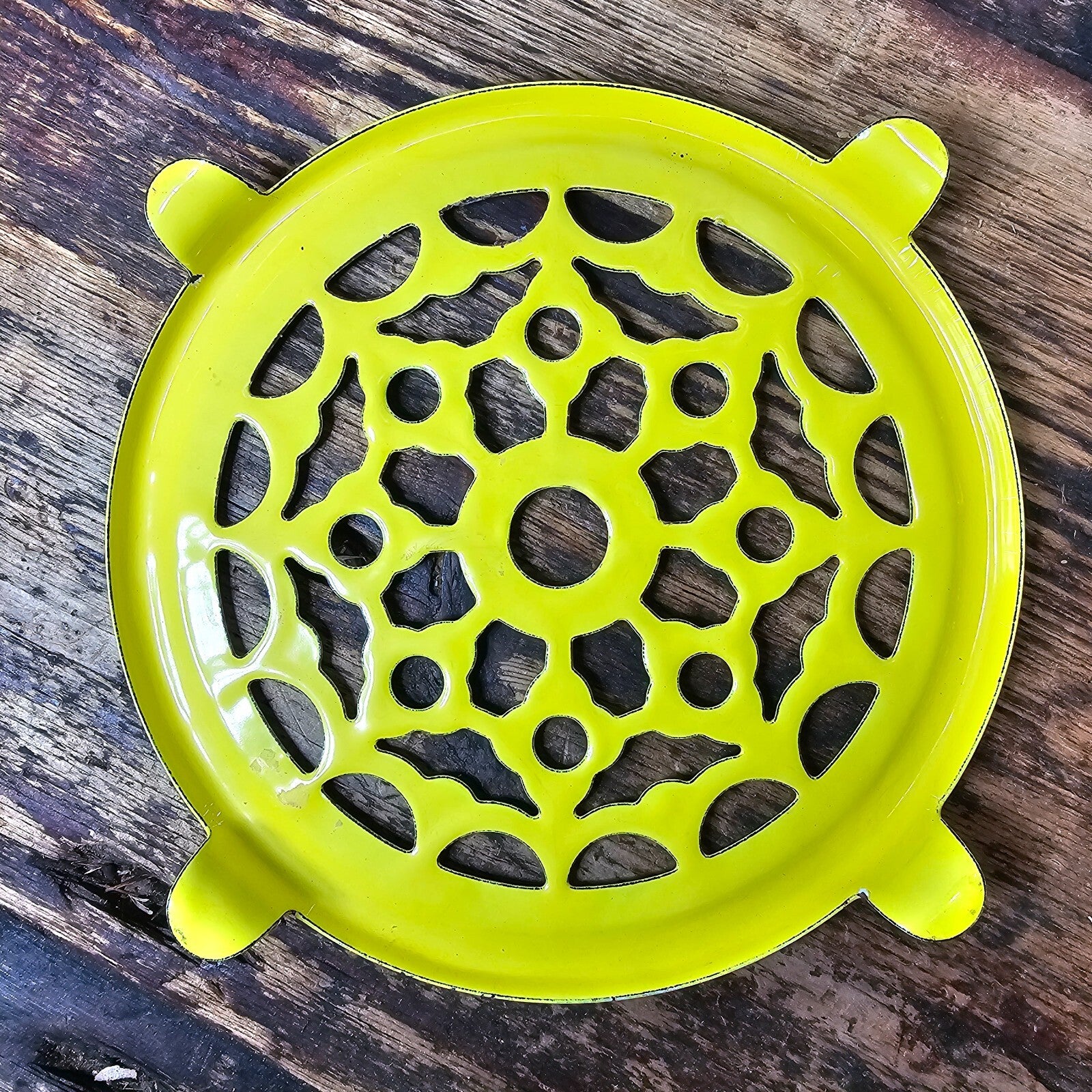 Vintage Fritz and Floyd Enameled Yellow Reticulated Trivet