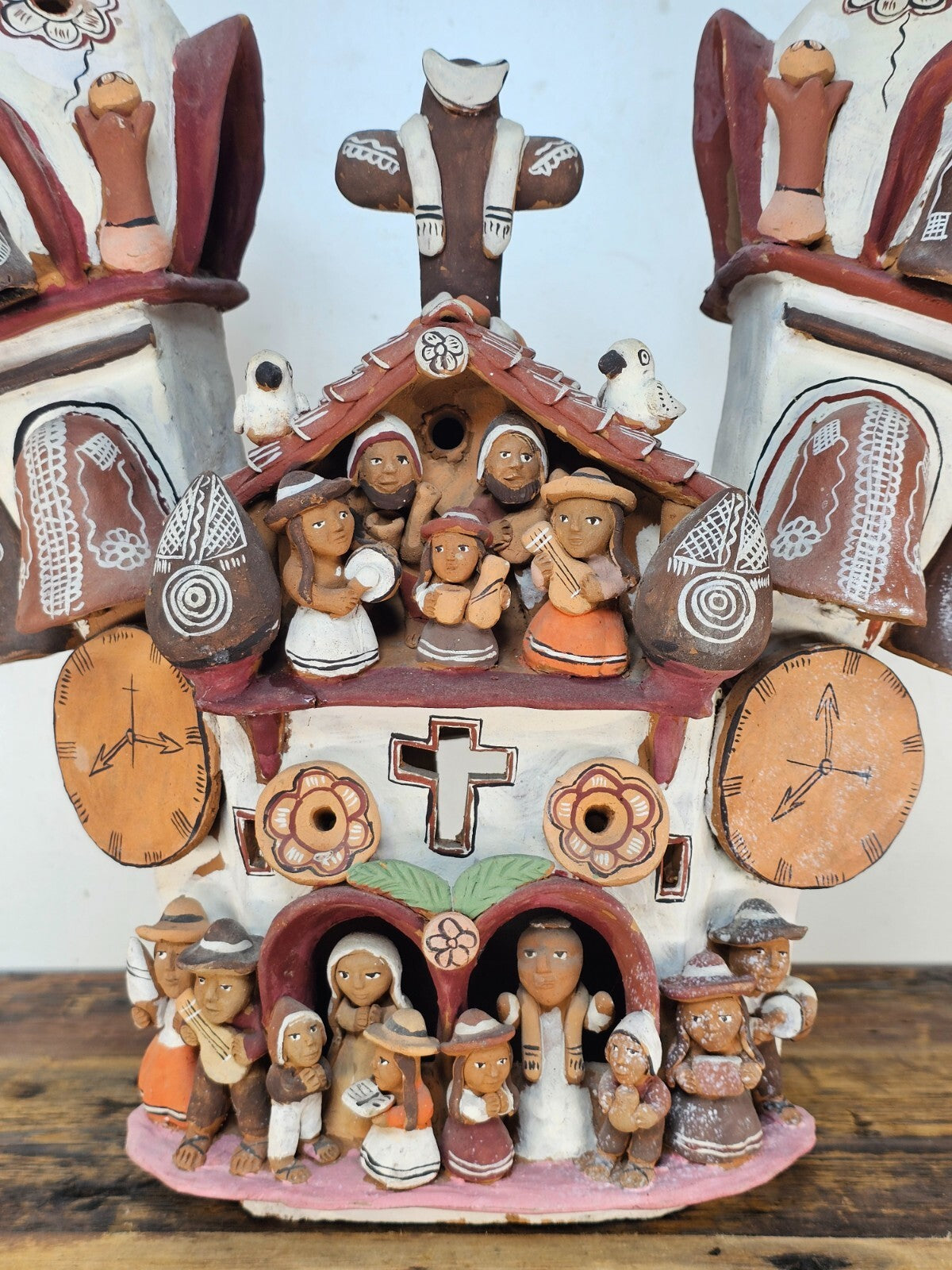 Ayacucho Artisan Terra Cotta Church Folk Art Peruvian Ornament 17"W x 16"H