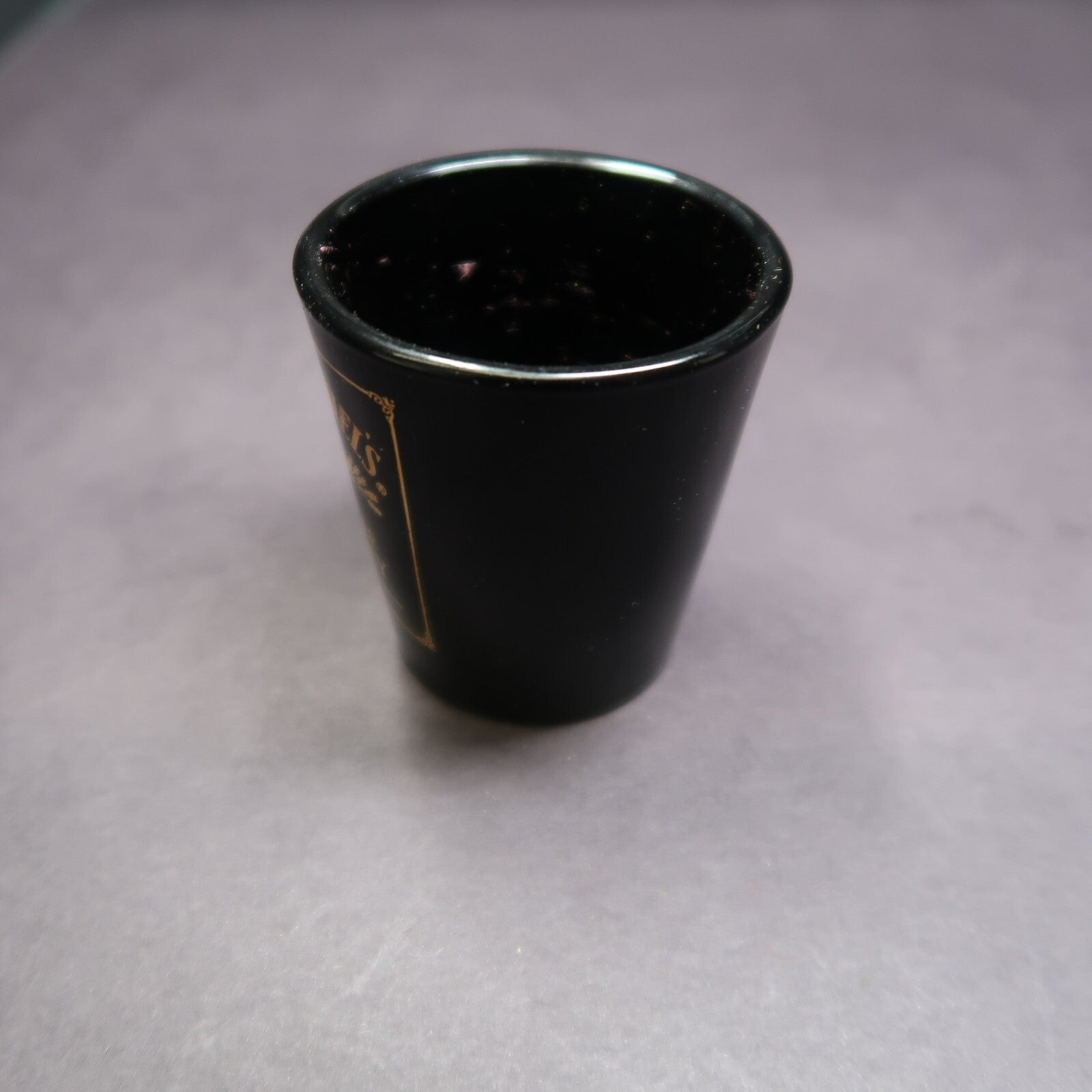 Jack Daniels Black Shot Glass Old No. 7 Gold Lettering H 2.3"