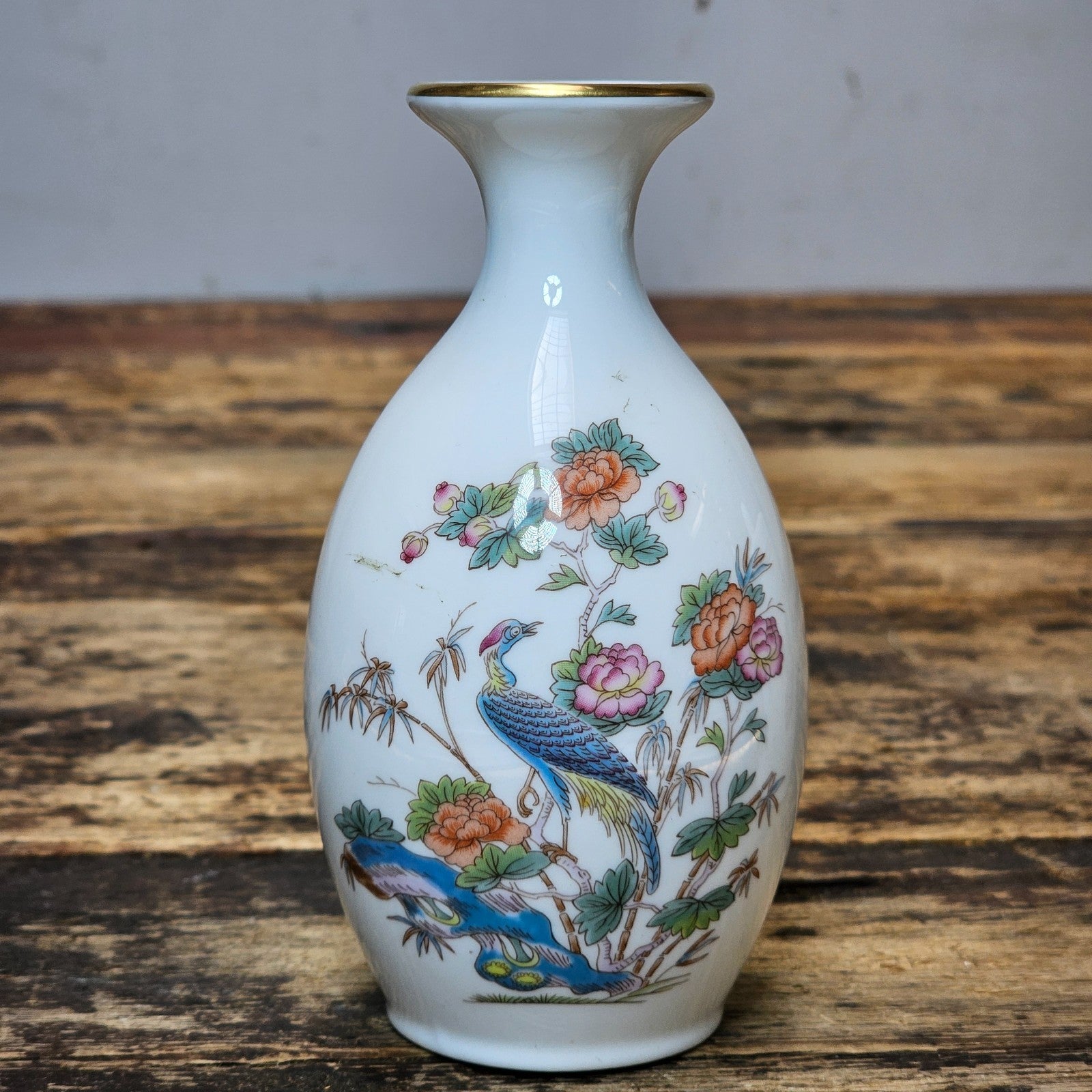 Vintage Wedgwood "Kutani Crane" Bone China Bud Vase & Lidded Jar Set
