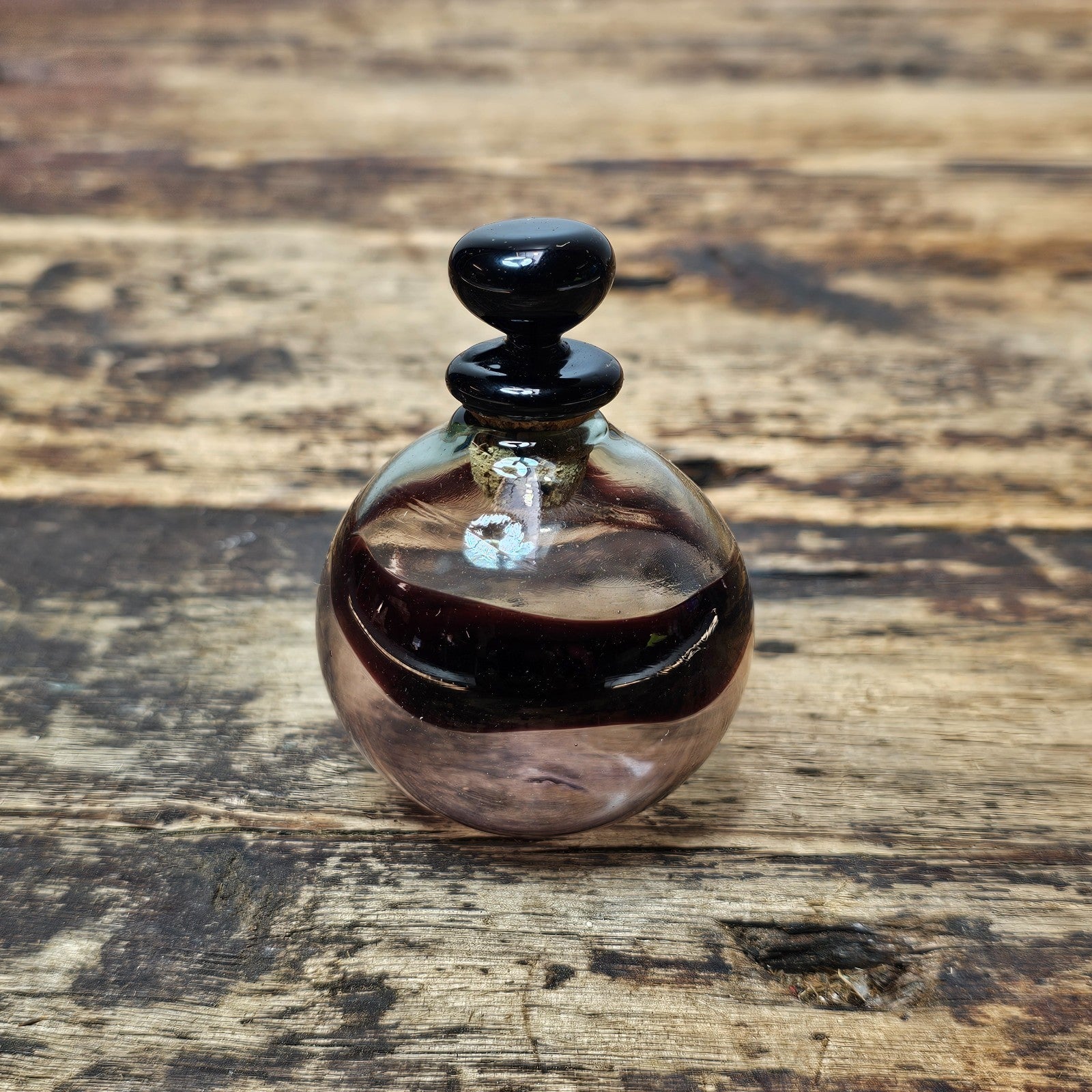 Vintage Hand-Blown Glass Bottle with Stopper 2"Dia. x 3"H