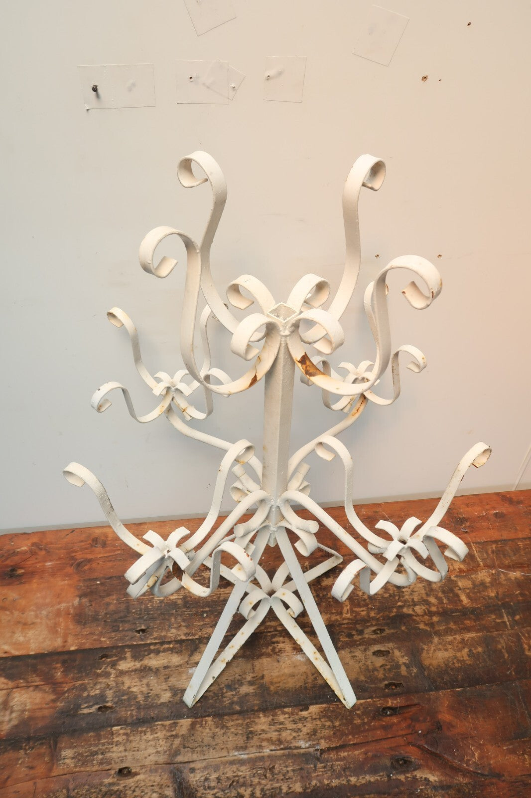 Vintage Mexican White Iron 5 Pot Tiered Plant Stand 1970’s Shabby Chic H 34"