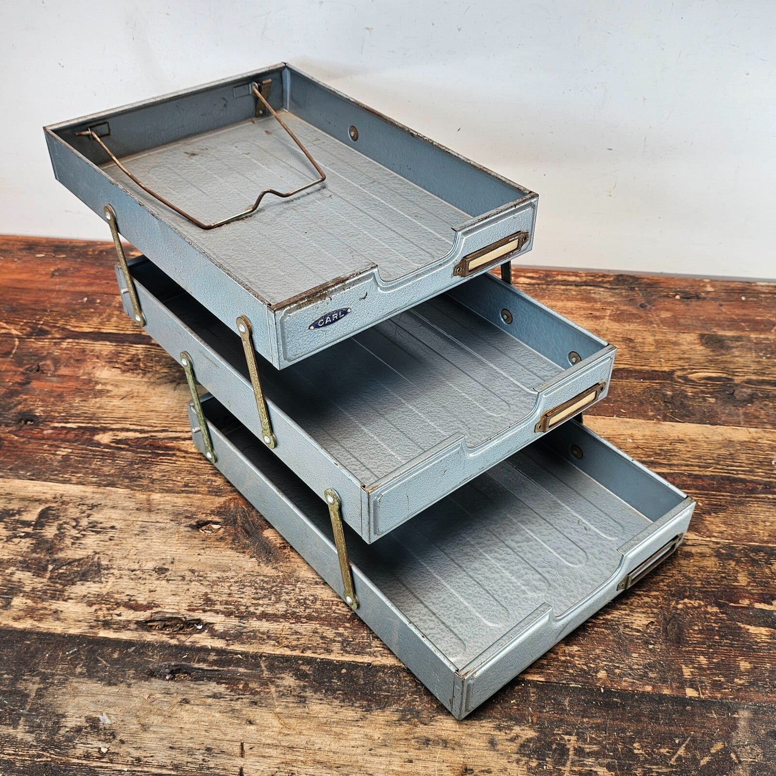 Vintage CARL  3-Tier Steel Letter Tray Made In Japan