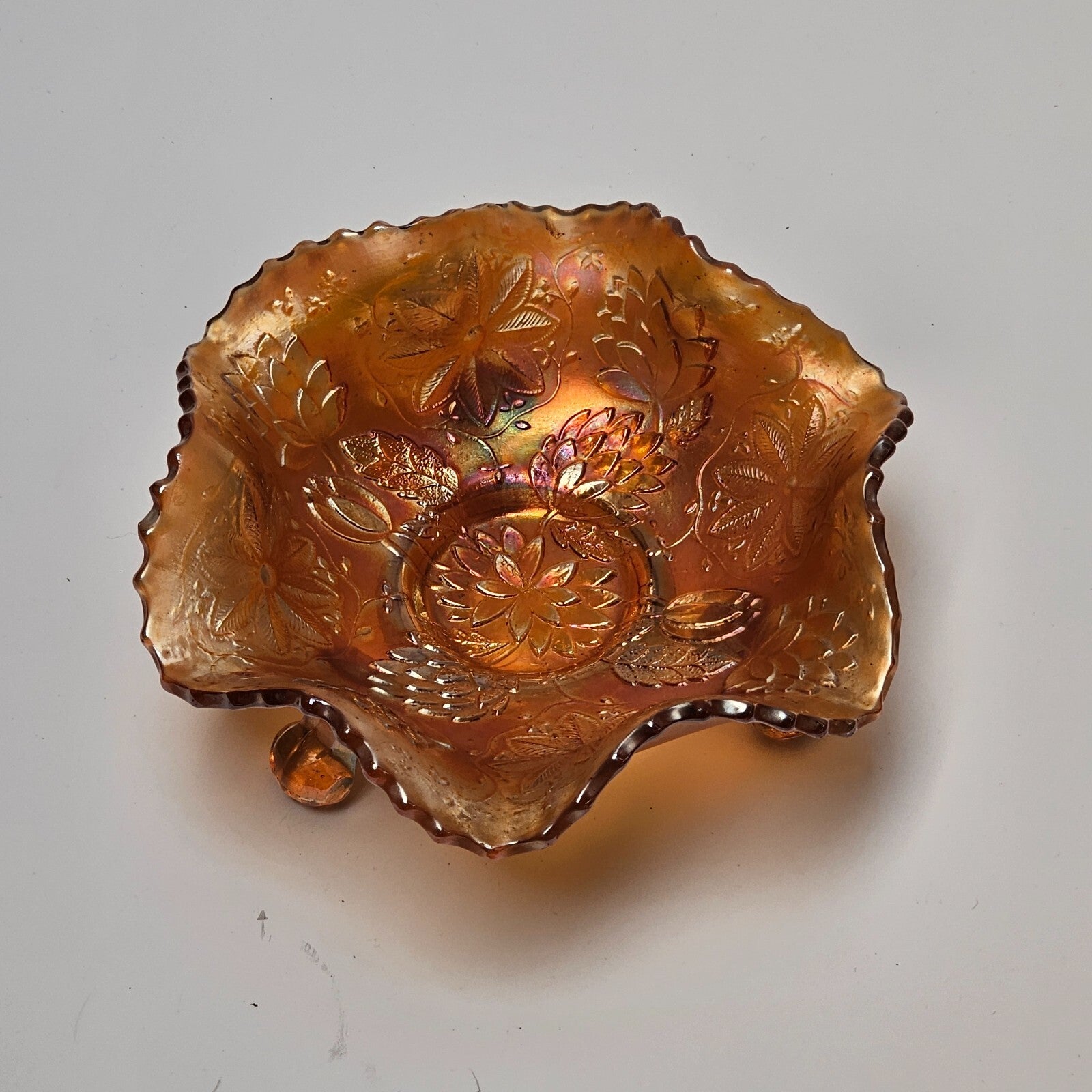 Vintage Carnival Glass Footed Candy / Nut Compote Dish