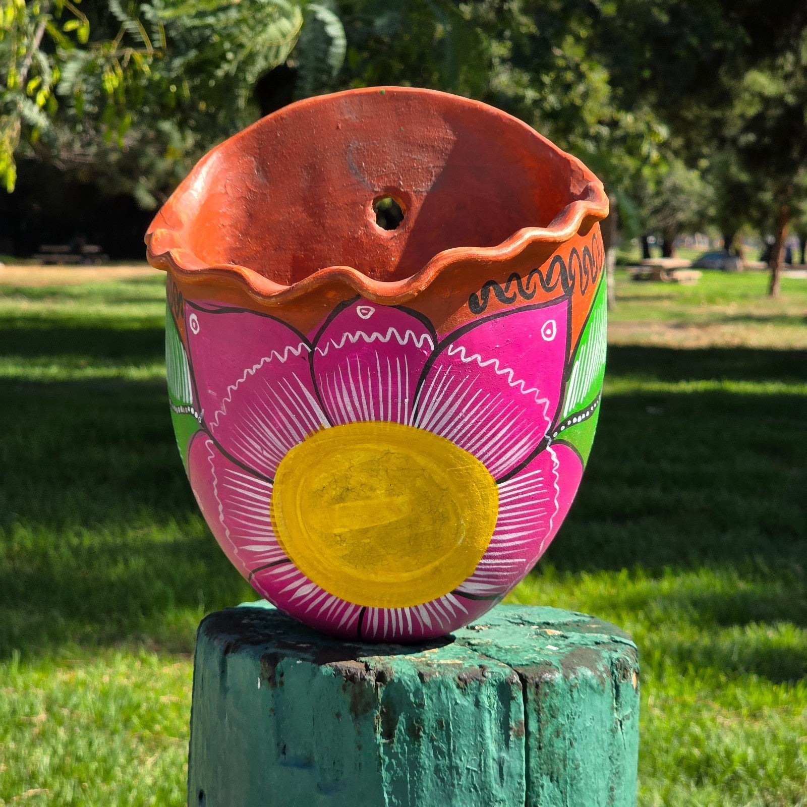 Mexican Atzompa Hand-Painted Floral Terracotta Wall Planter Oaxaca Folk Art