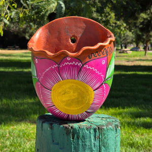 Mexican Atzompa Hand-Painted Floral Terracotta Wall Planter Oaxaca Folk Art