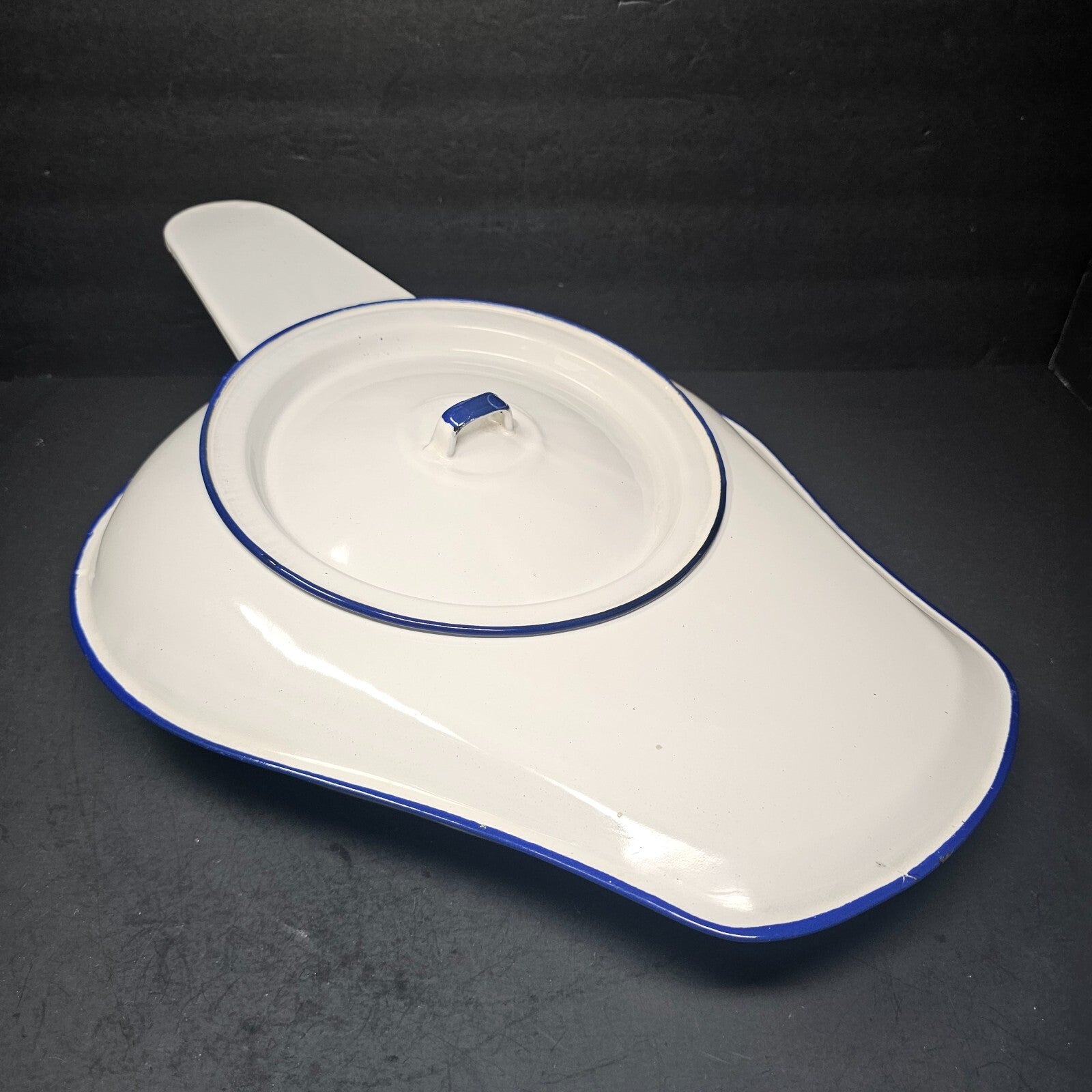 Vintage Hospital White Enamel Bed Pan With Lid