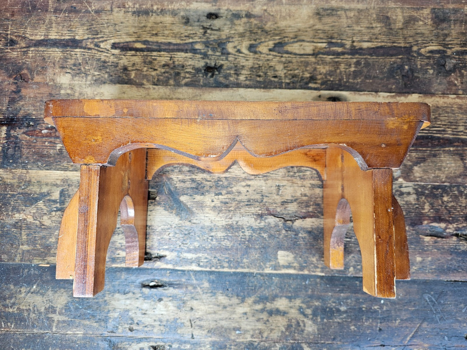 Vintage Arts and Crafts Style Handmade Vernacular Boarded Stool Signed 1970s