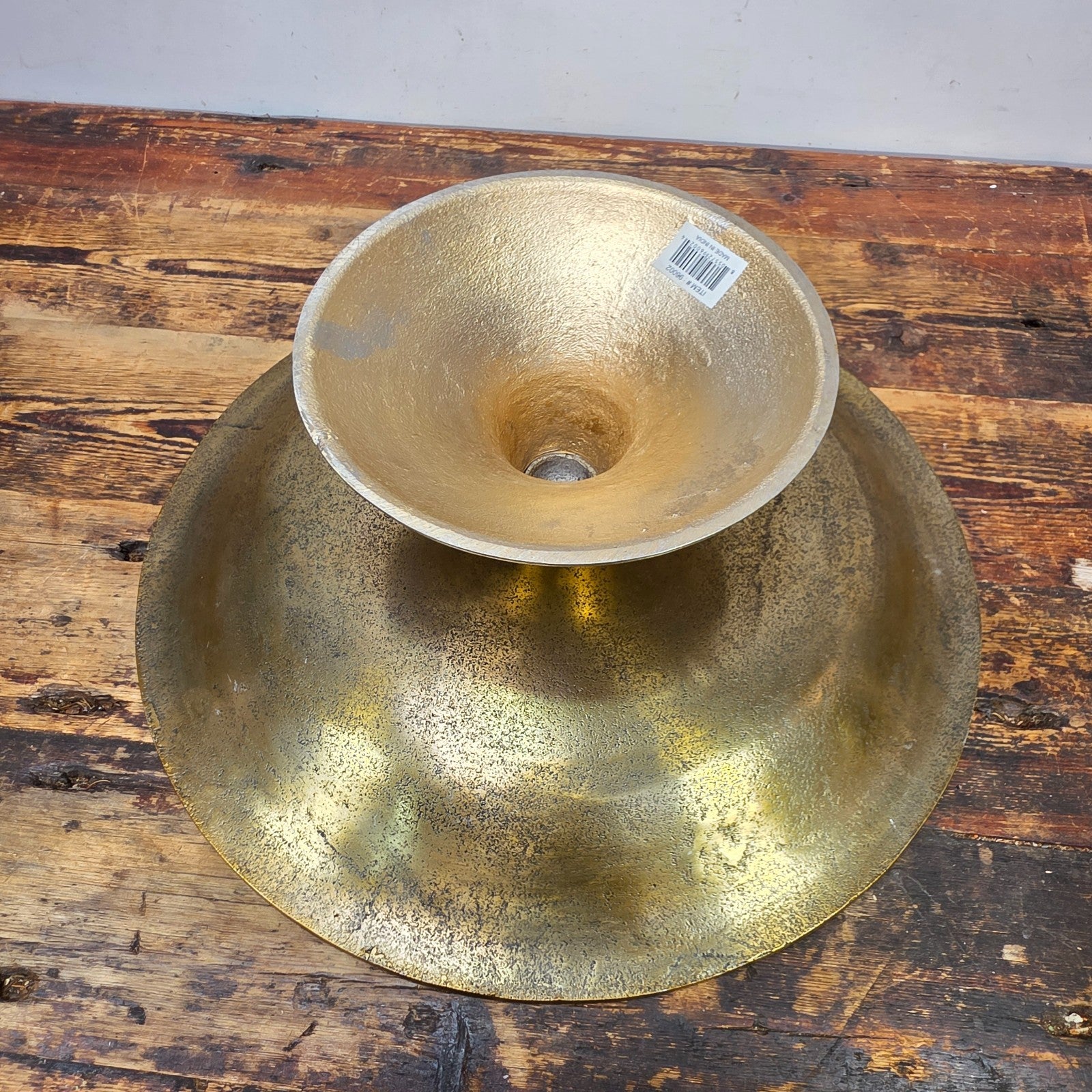 Set of 3 Gold Pedestal Display Dishes — Cast Aluminum, Textured Finish