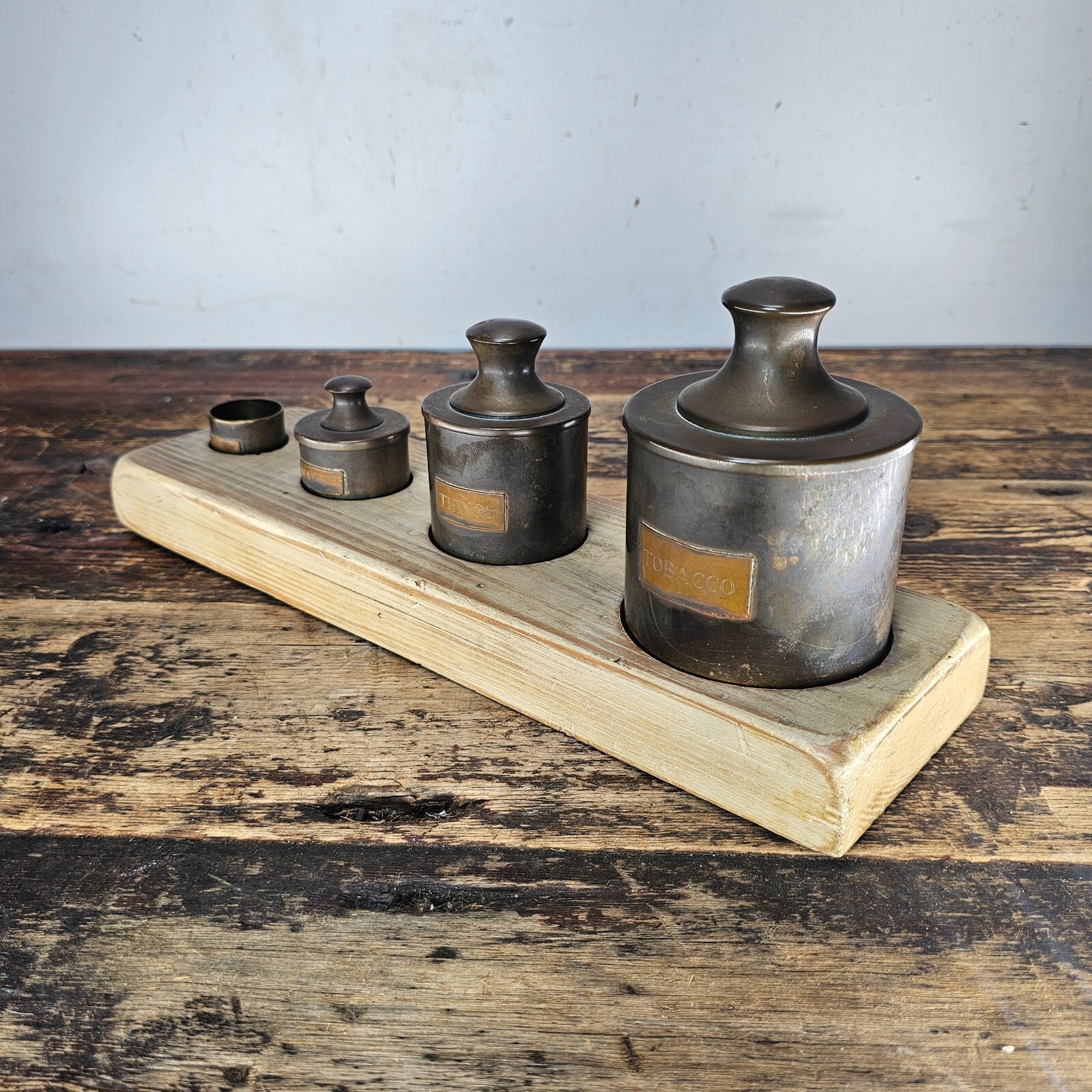 Vintage-Style Brass Canister Set with Wooden Base