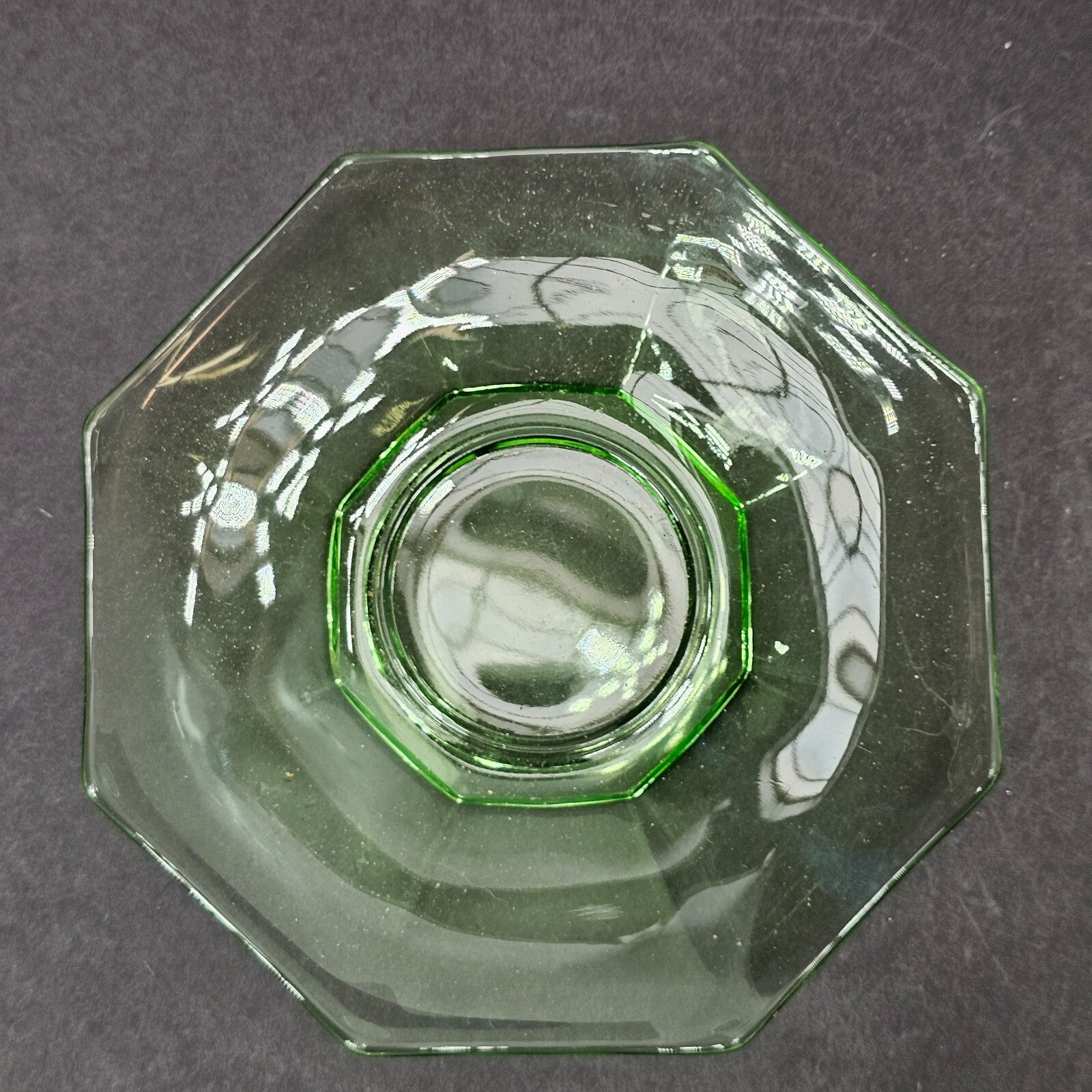 Set of 3 Heisey Ribbed Octagon Green Cup & Saucer + Dessert Plate Set (D)