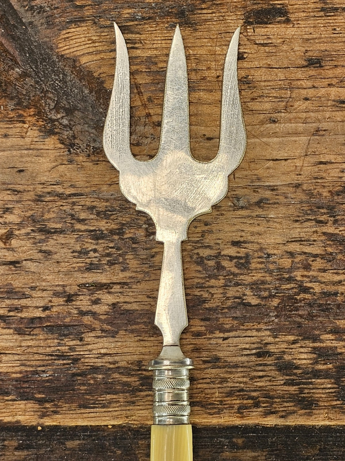 Antique Silver-Plated Bread Fork with Bone Handle 7.5"