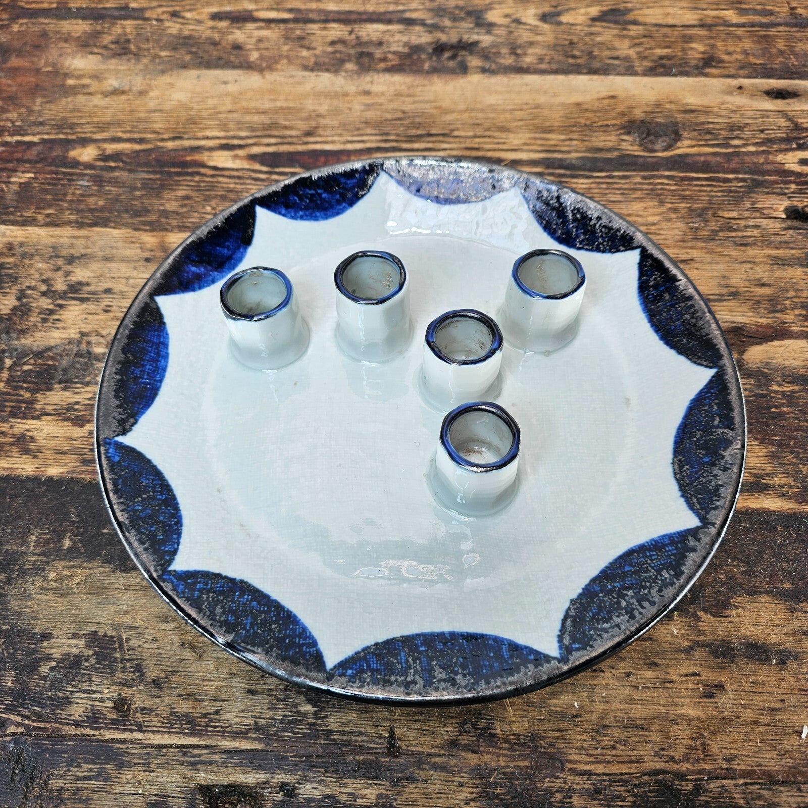 Vintage Otagiri Japan Hand Crafted Glazed 5 Candle Holder Plate
