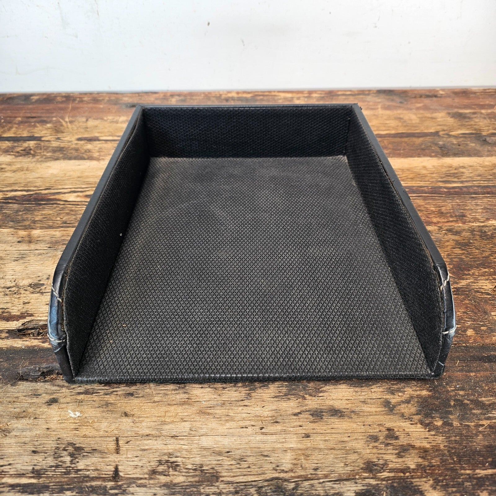 Black Leather Style Letter Tray Desk Organizer 12"L x 9.5"W x 2.75"H