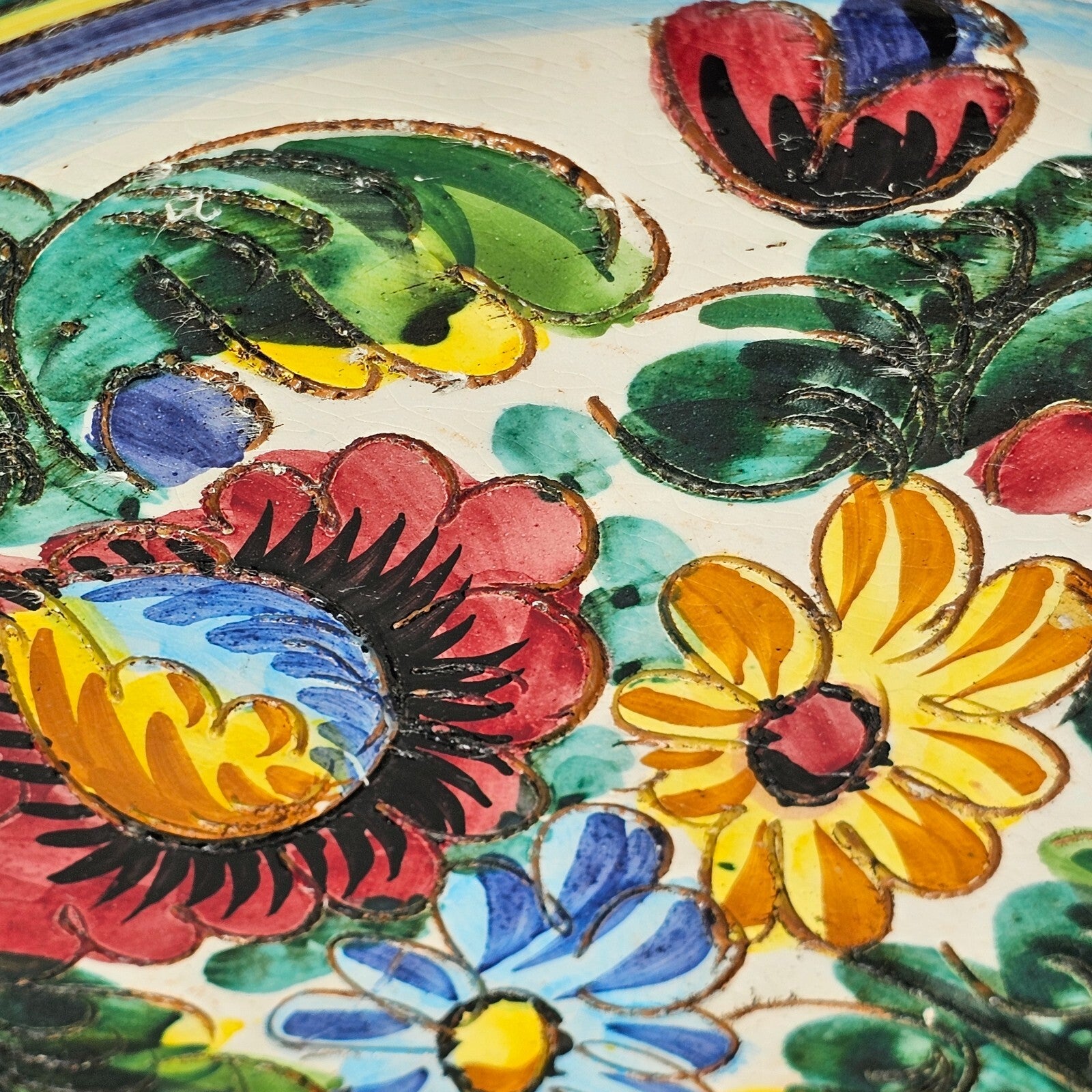 Firenze Pottery Plate Engraved Floral Wall Hanging Decor Italy 10.75"