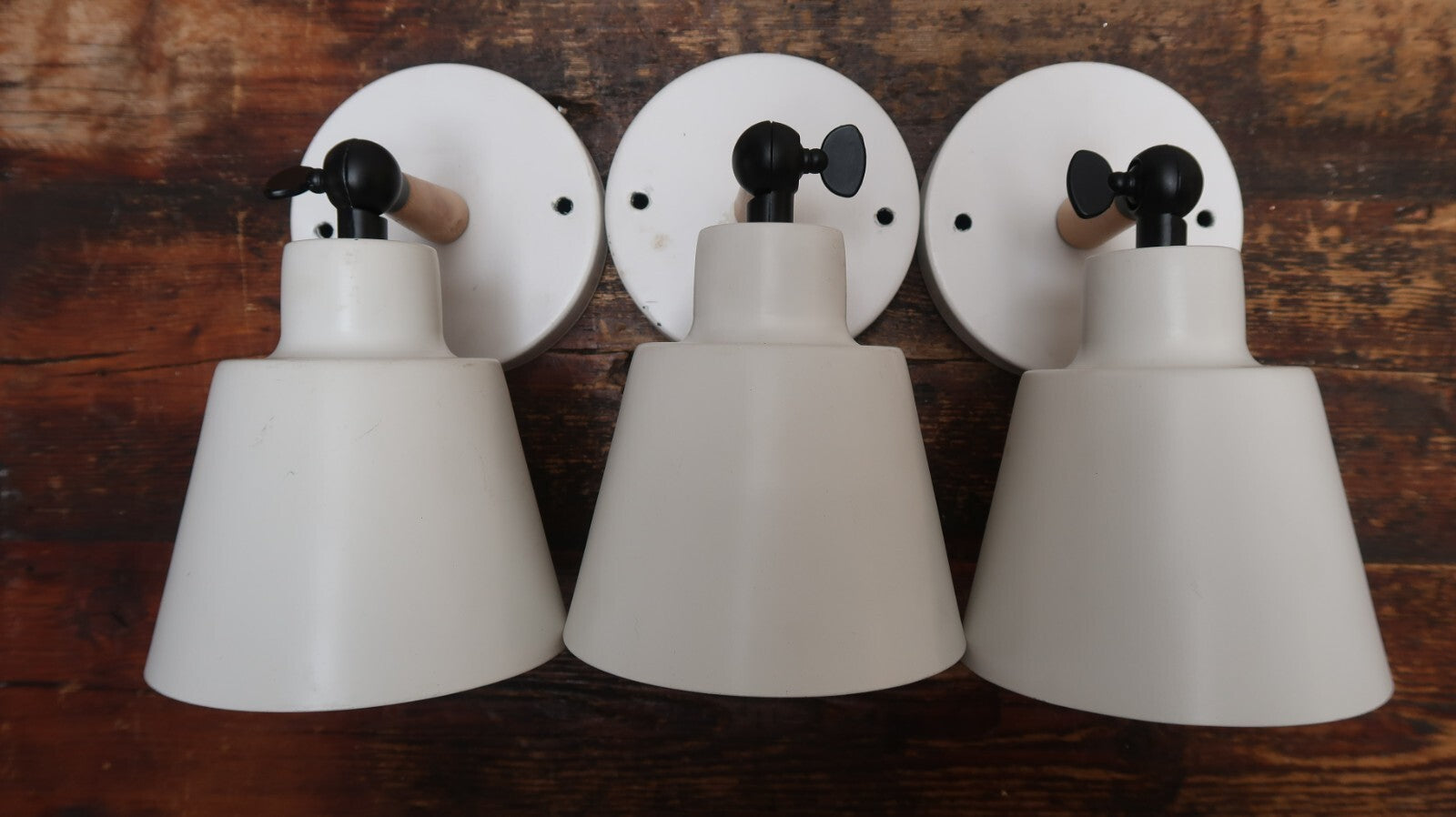 Set of 3 White Wall Sconces Wood Metal Light Angle Adjustment