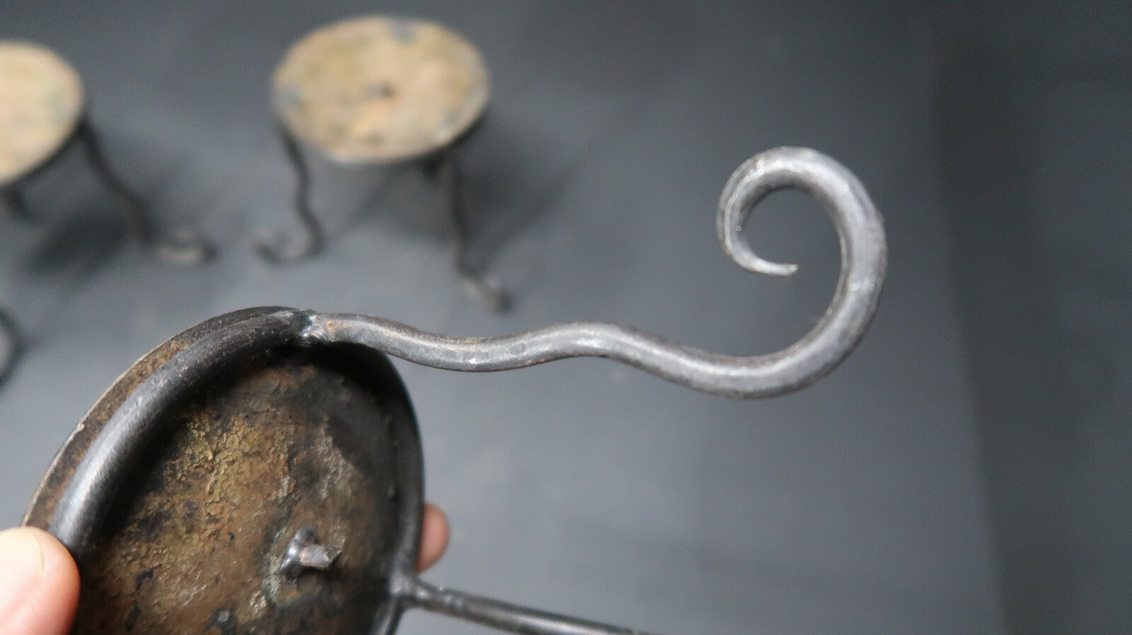Set of 3 Rustic Metal Candle Holders with Scroll Legs Table Top Candle Holders