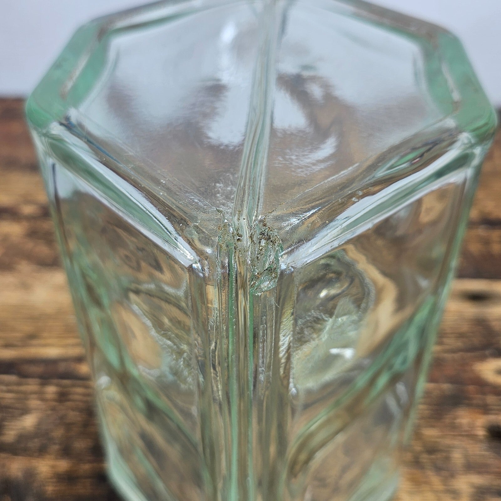 Hexagonal Glass Block Brick 7.5"L x 5.5"W x 7.75H" Vintage (Damaged)