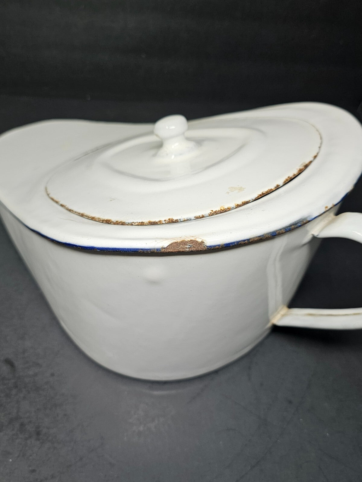 Vintage Hospital Enamelware Bed Pan With Lid & Handle