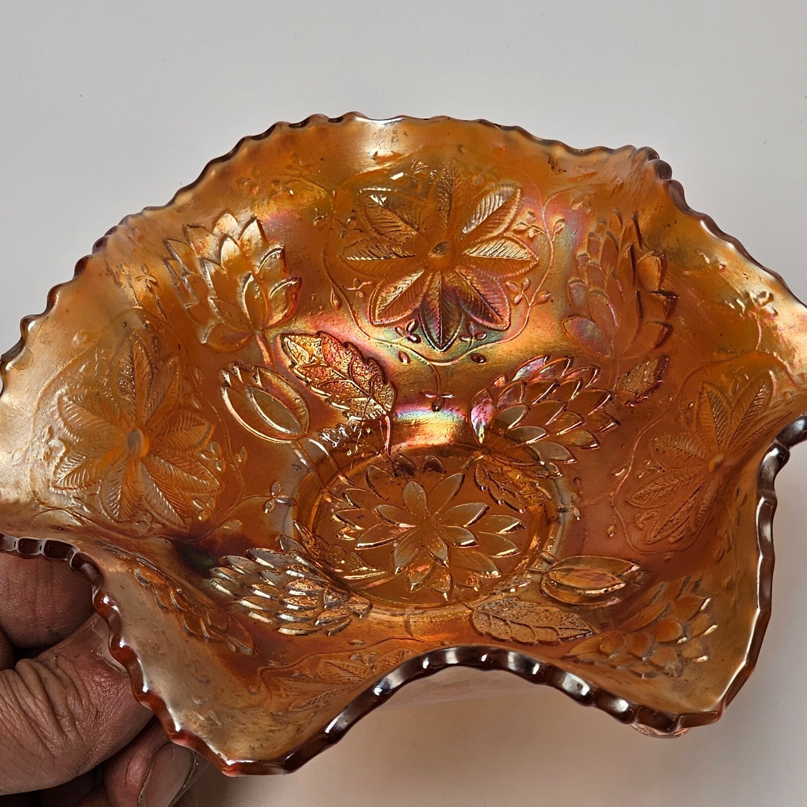 Vintage Carnival Glass Footed Candy / Nut Compote Dish