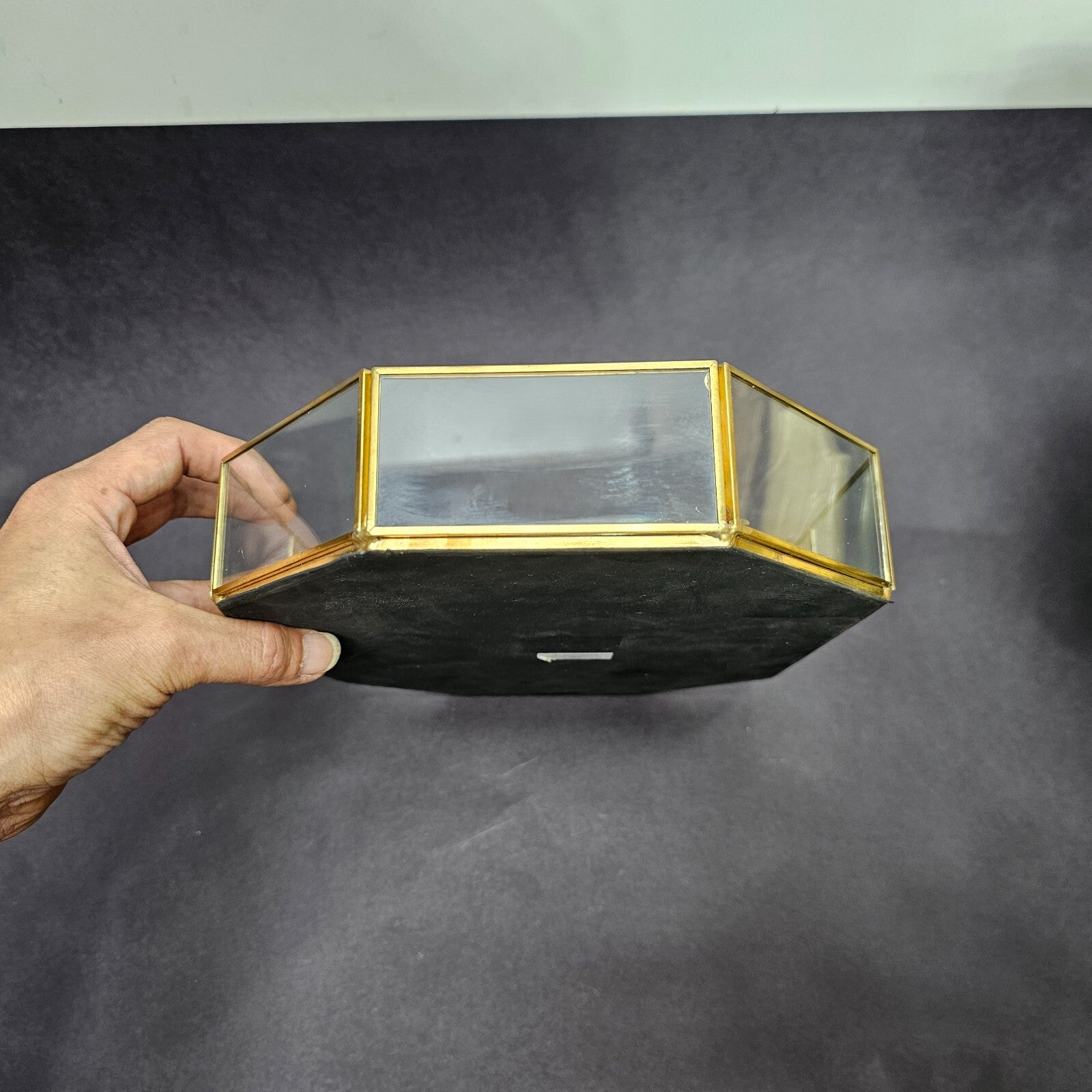 Decorative Brass Glass Jewelry Tray 12.5" L x 8.5" W x 2" H