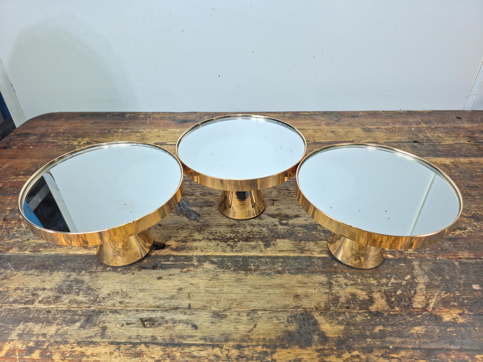 Set of 3 Gold Mirror Display Stands Pedestal Risers 8” Modern Decor 8"Dia x 5"H