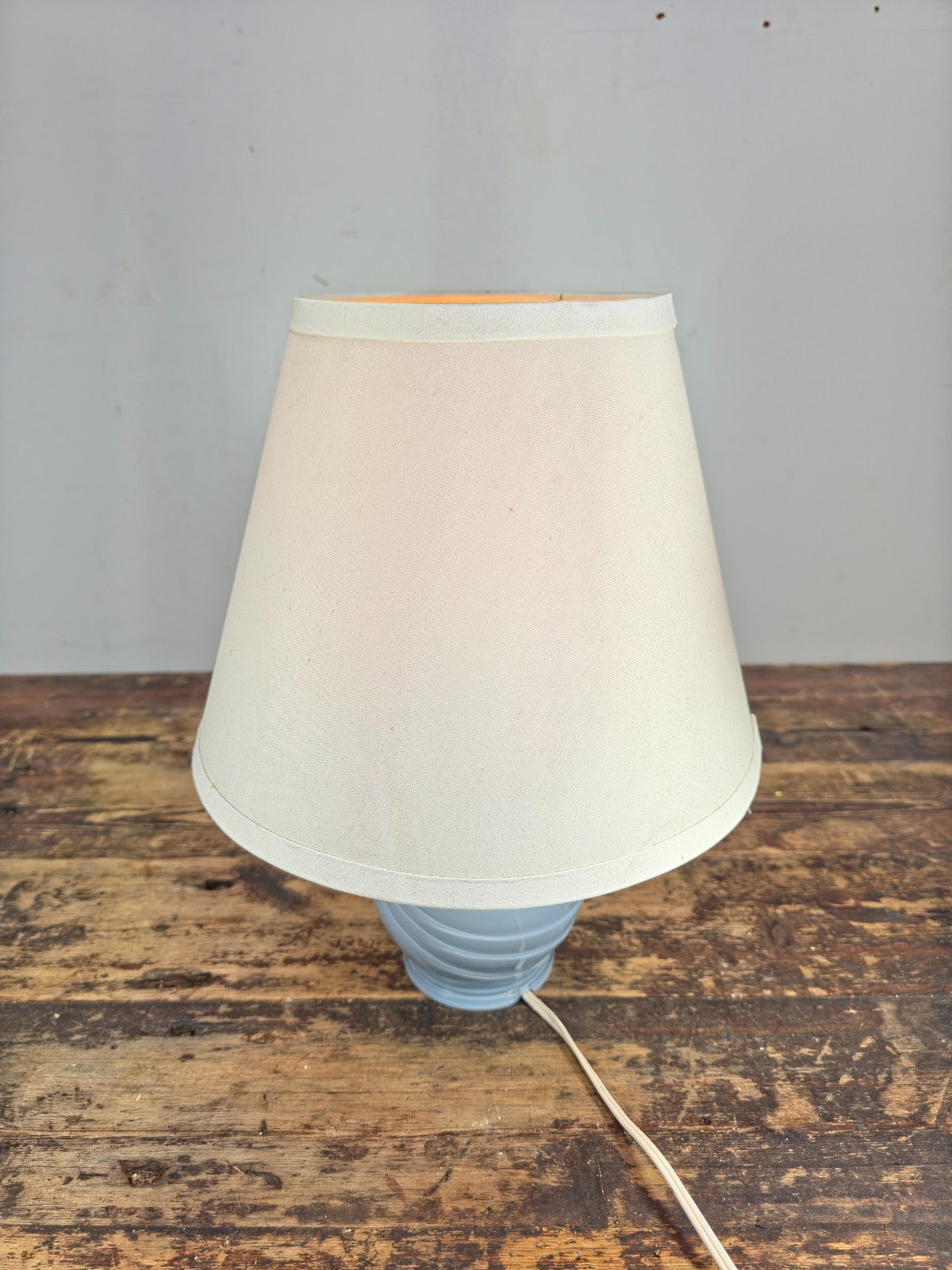 Mid-Century Blue Swirl Glass Table Lamp with Shade 14"T