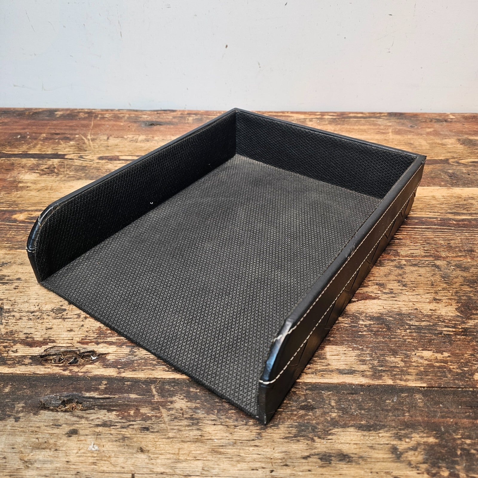 Black Leather Style Letter Tray Desk Organizer 12"L x 9.5"W x 2.75"H