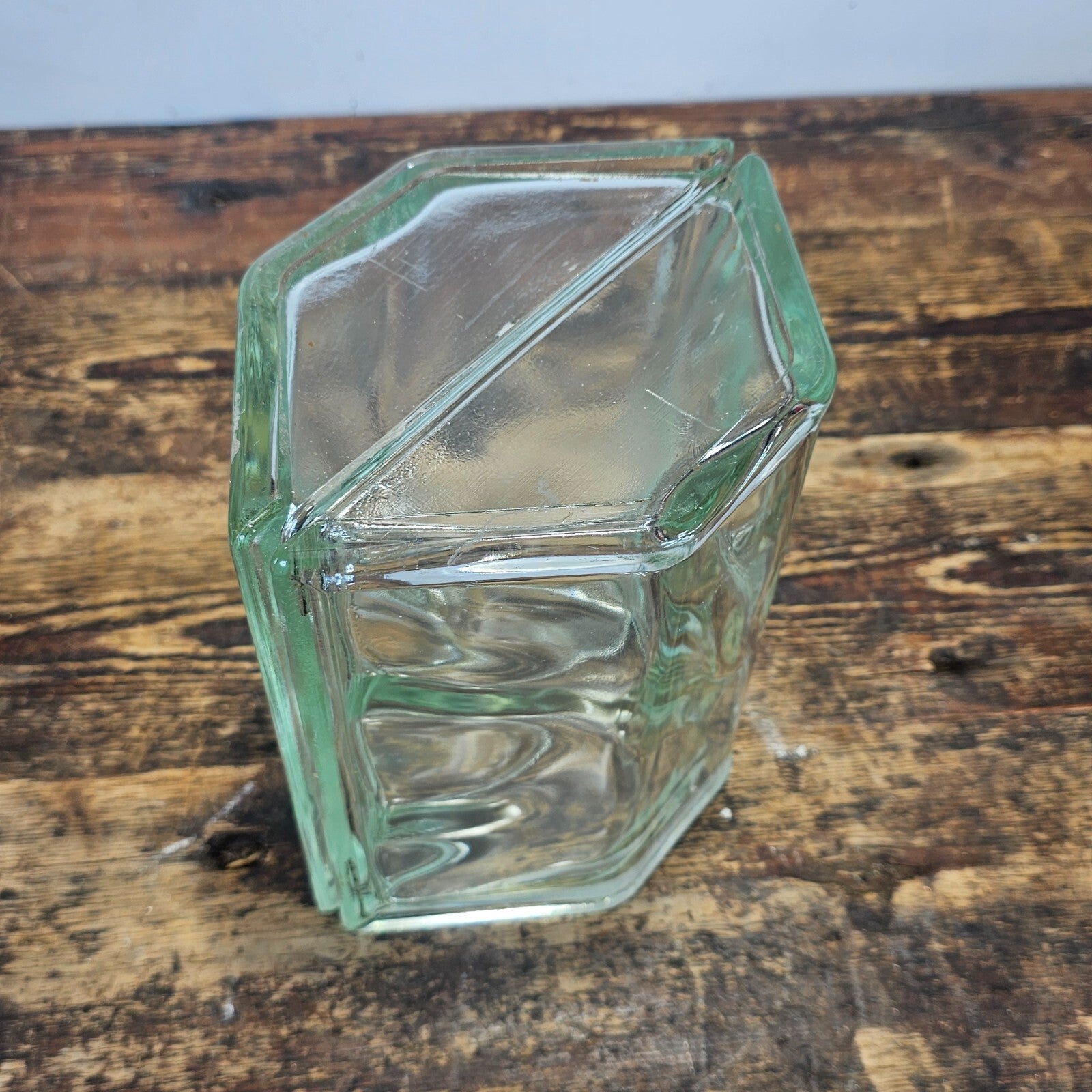 Hexagonal Glass Block Brick 7.5"L x 5.5"W x 7.75H" Vintage (Damaged)