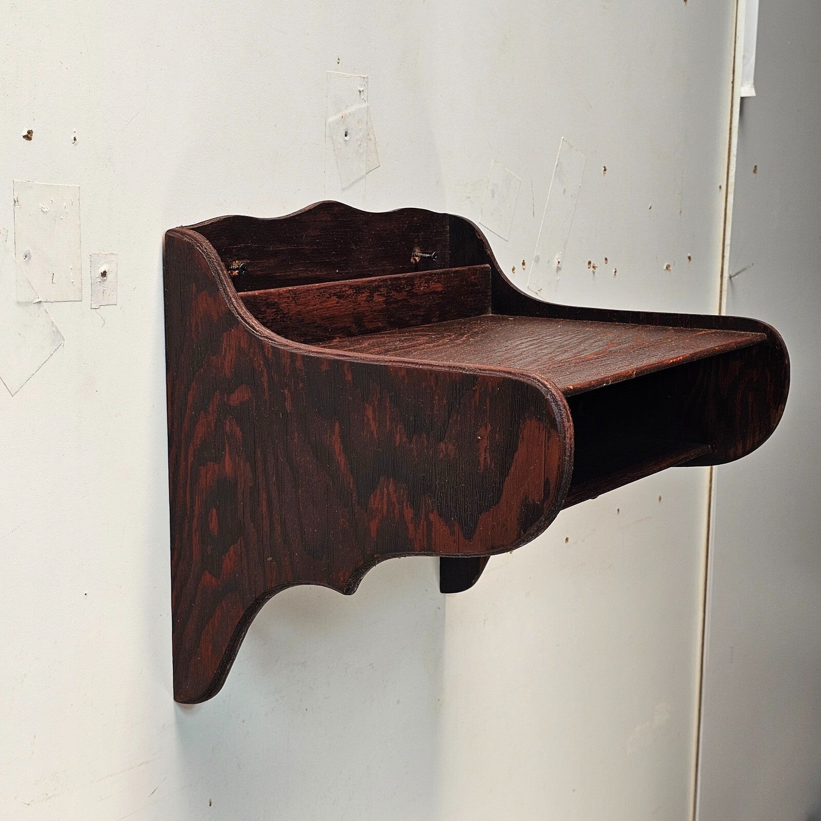 Vintage Laminated Oak Wall-Mount Writing Desk  (Circa 1930s-1940s)