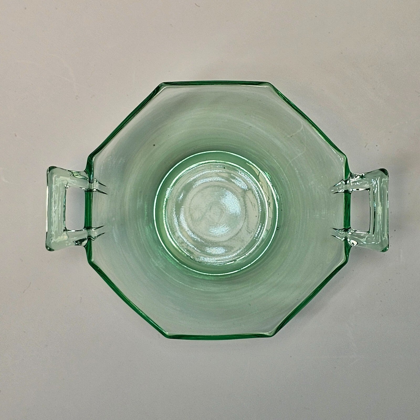 Heisey Octagon Moongleam Handled Nut Bowl